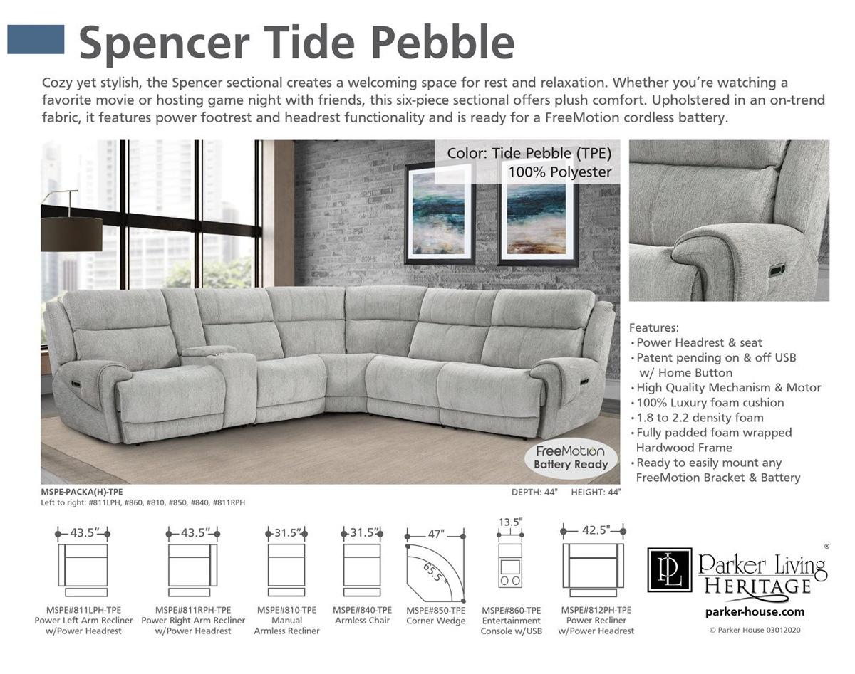 Parker House Spencer Power Right Arm Facing Recliner in Tide Pebble - Ideal Furniture (Fresno,CA)