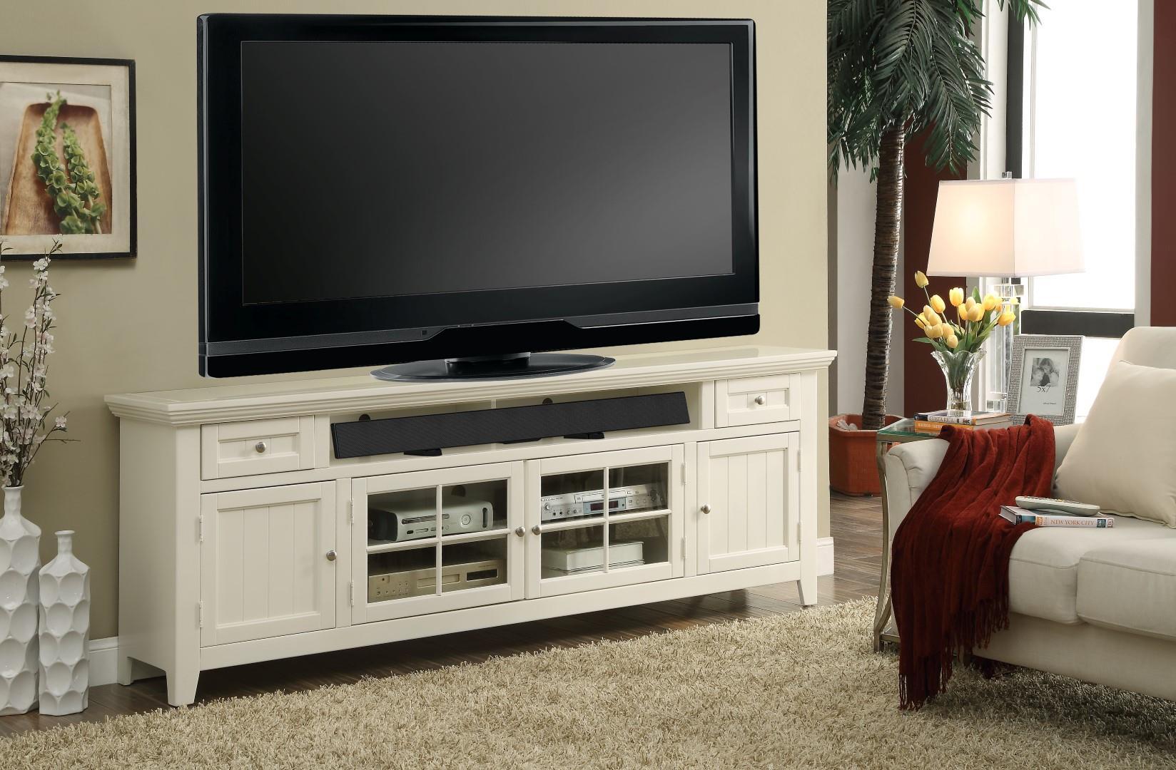 Parker House Tidewater 84" TV Console in Vintage White - Ideal Furniture (Fresno,CA)