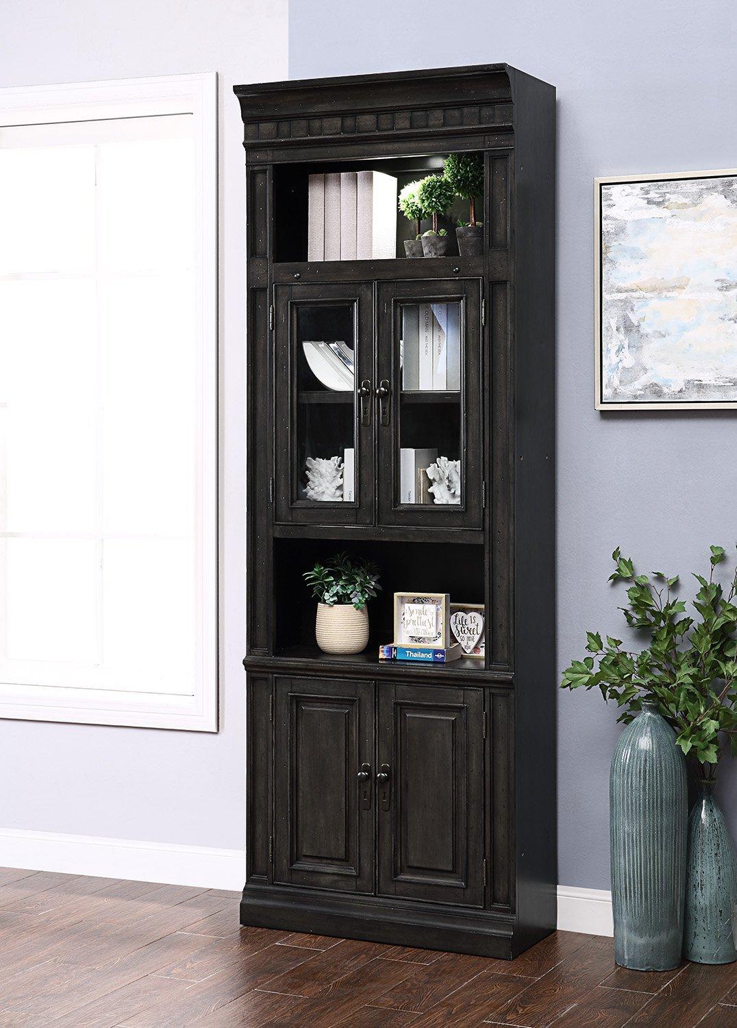 Parker House Washington Heights 32" Glass Door Cabinet in Washed Charcoal