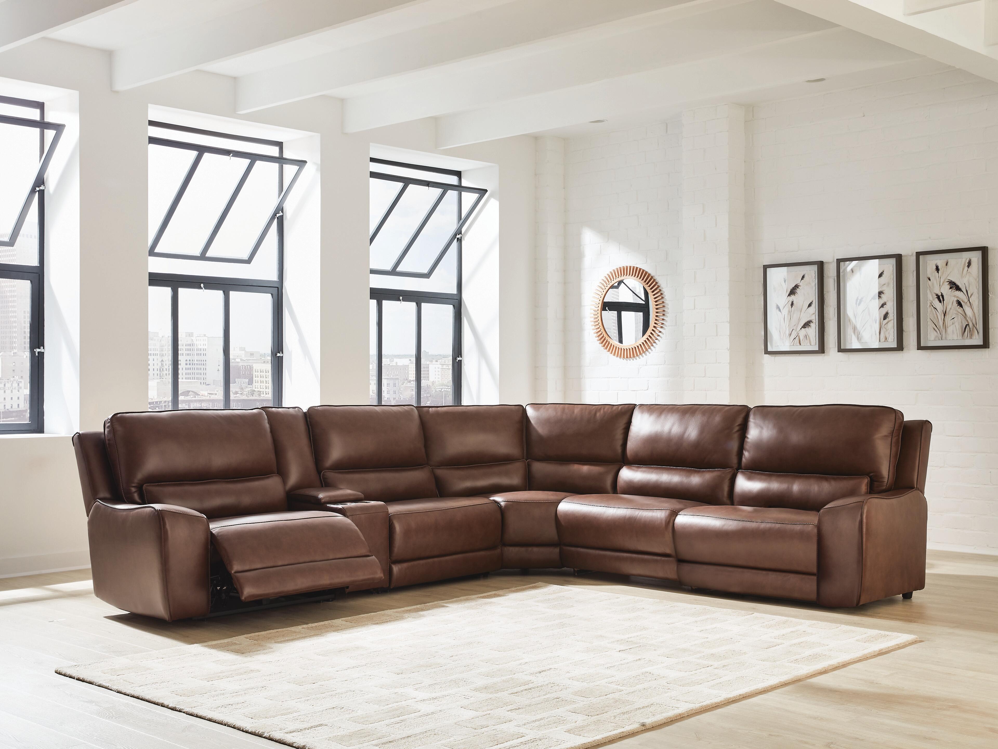 DeepWakes Reclining Sectional with Storage Console - Ideal Furniture (Fresno,CA)
