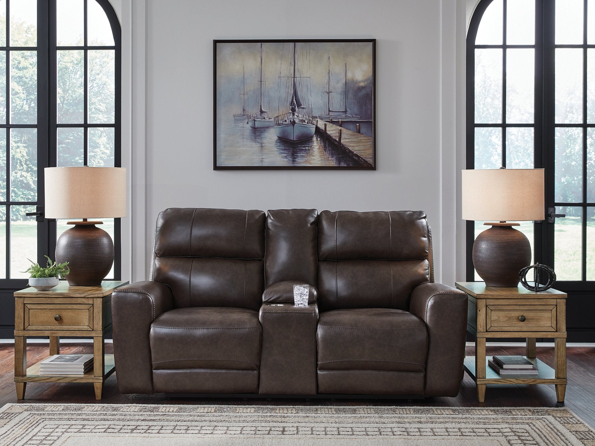 Crossplex Power Reclining Loveseat with Console - Ideal Furniture (Fresno,CA)