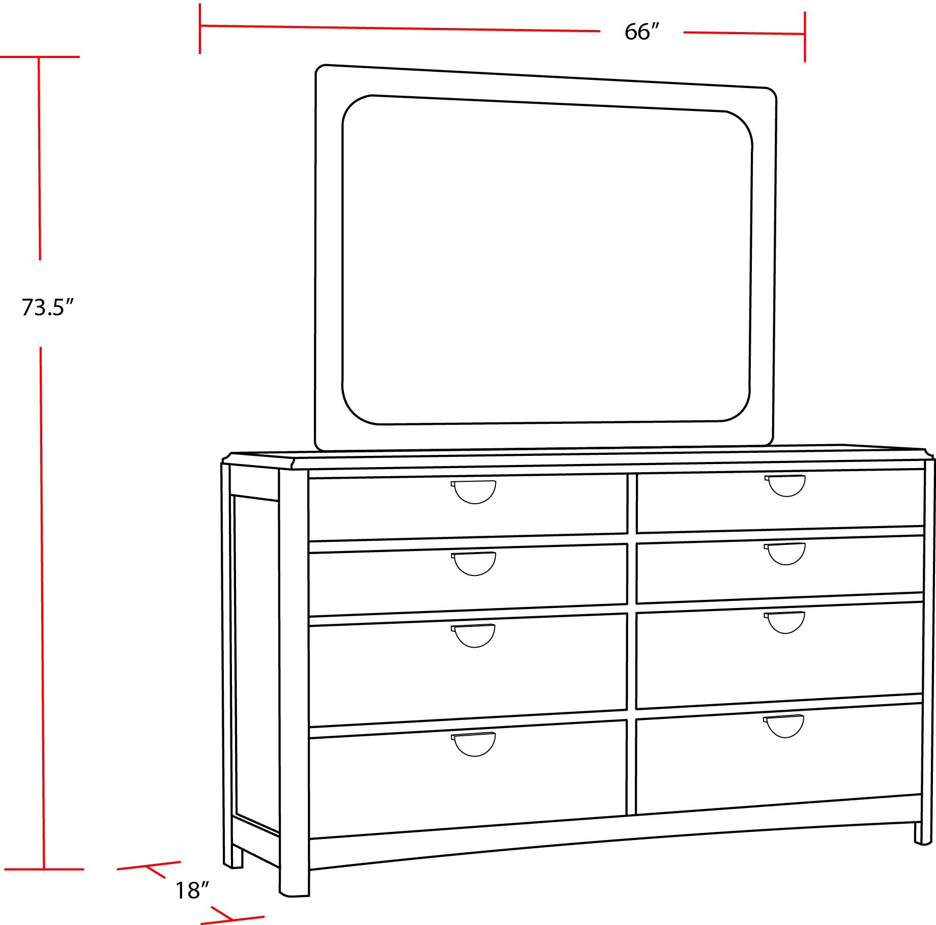 Parker House Escape - Bedroom 8 Drawer Dresser and Mirror