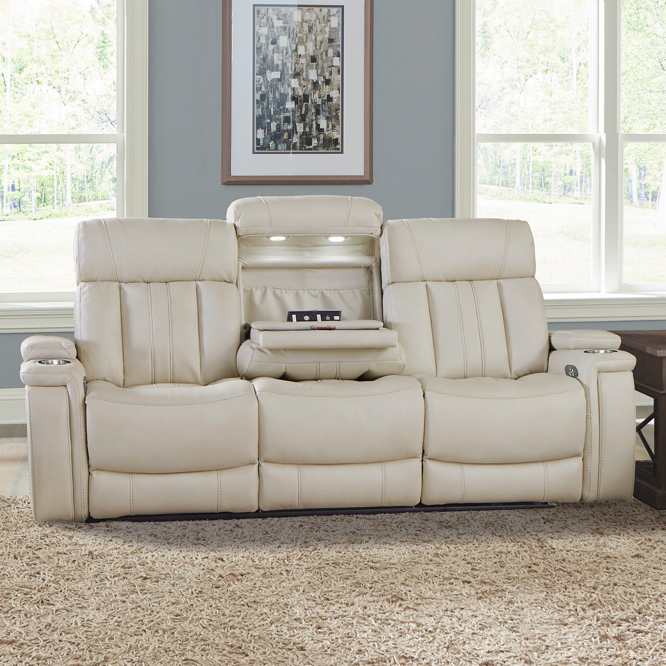Parker Living Royce - Fantom Ivory Power Reclining Sofa with Drop Down Console