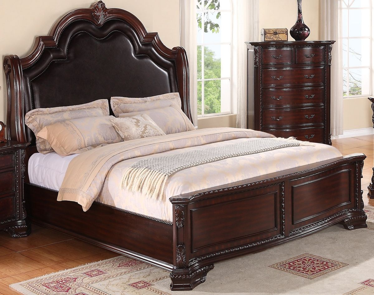 Crown Mark Furniture Sheffield Upholstered King Bed in Dark Cherry - Ideal Furniture (Fresno,CA)