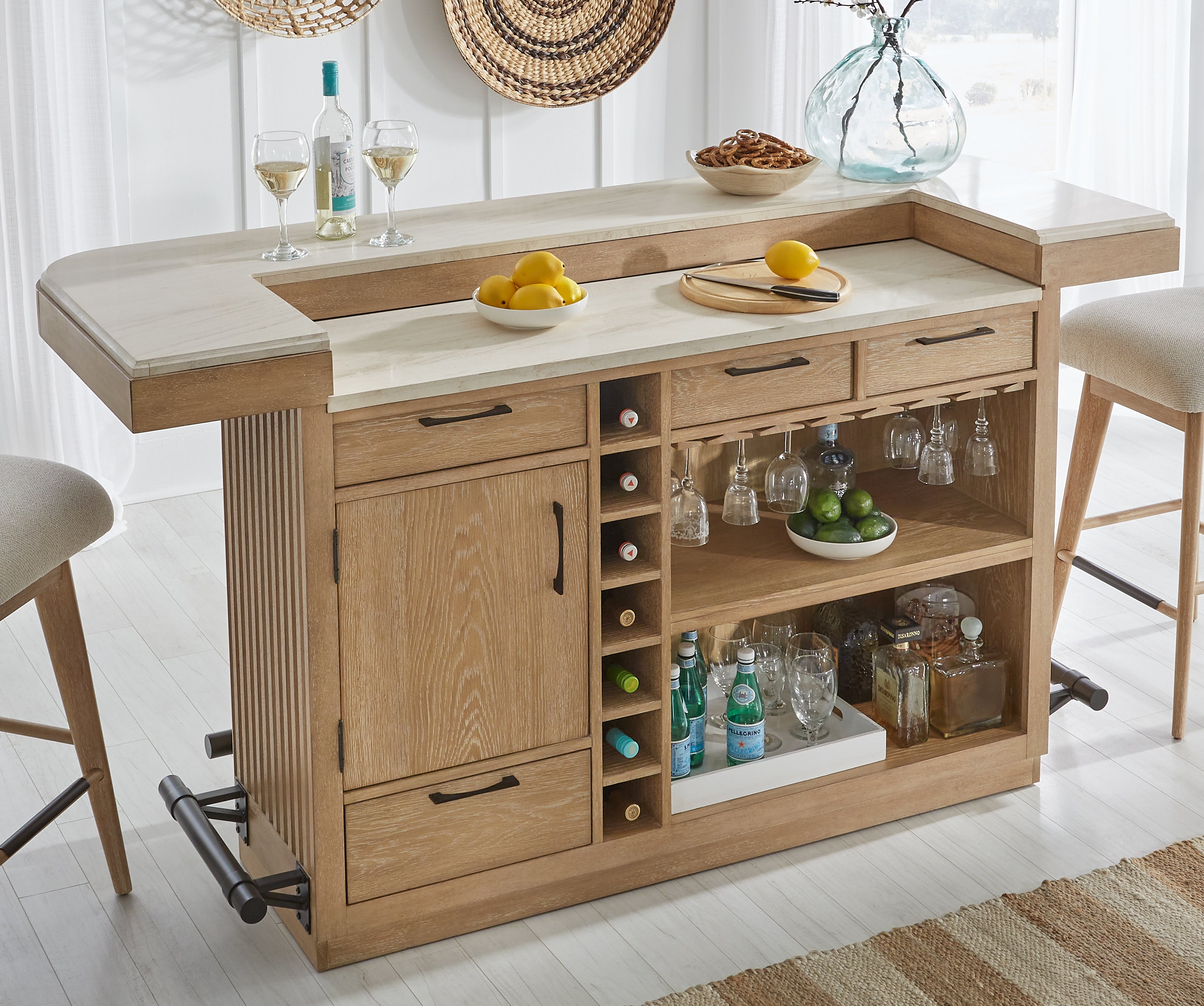 Parker House Escape - Dining 78" Bar with 2 upholstered swivel barstools