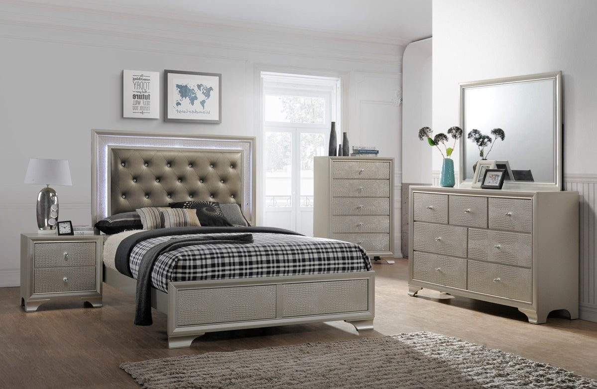 Crown Mark Lyssa Full Upholstered Panel Bed in Embossed Crocodile Pattern - Ideal Furniture (Fresno,CA)