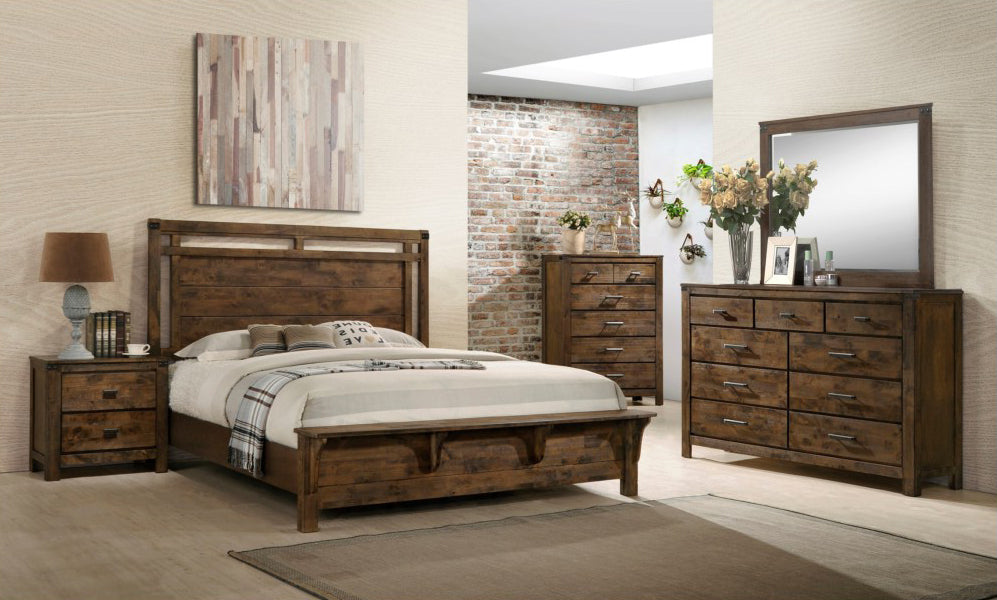 Crown Mark Furniture Curtis Queen Panel Bed in Rustic - Ideal Furniture (Fresno,CA)
