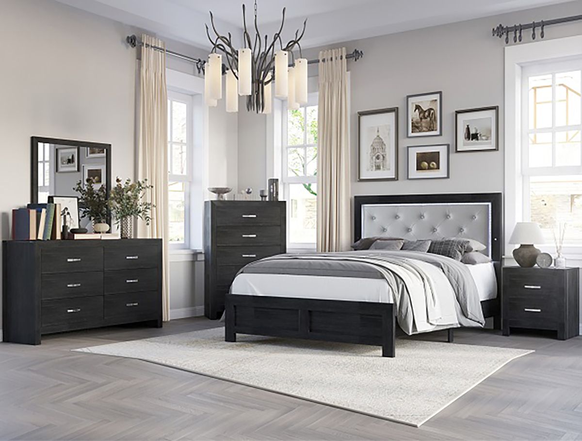 Crown Mark Furniture Jaylen King Upholstered Panel Bed in Black - Ideal Furniture (Fresno,CA)