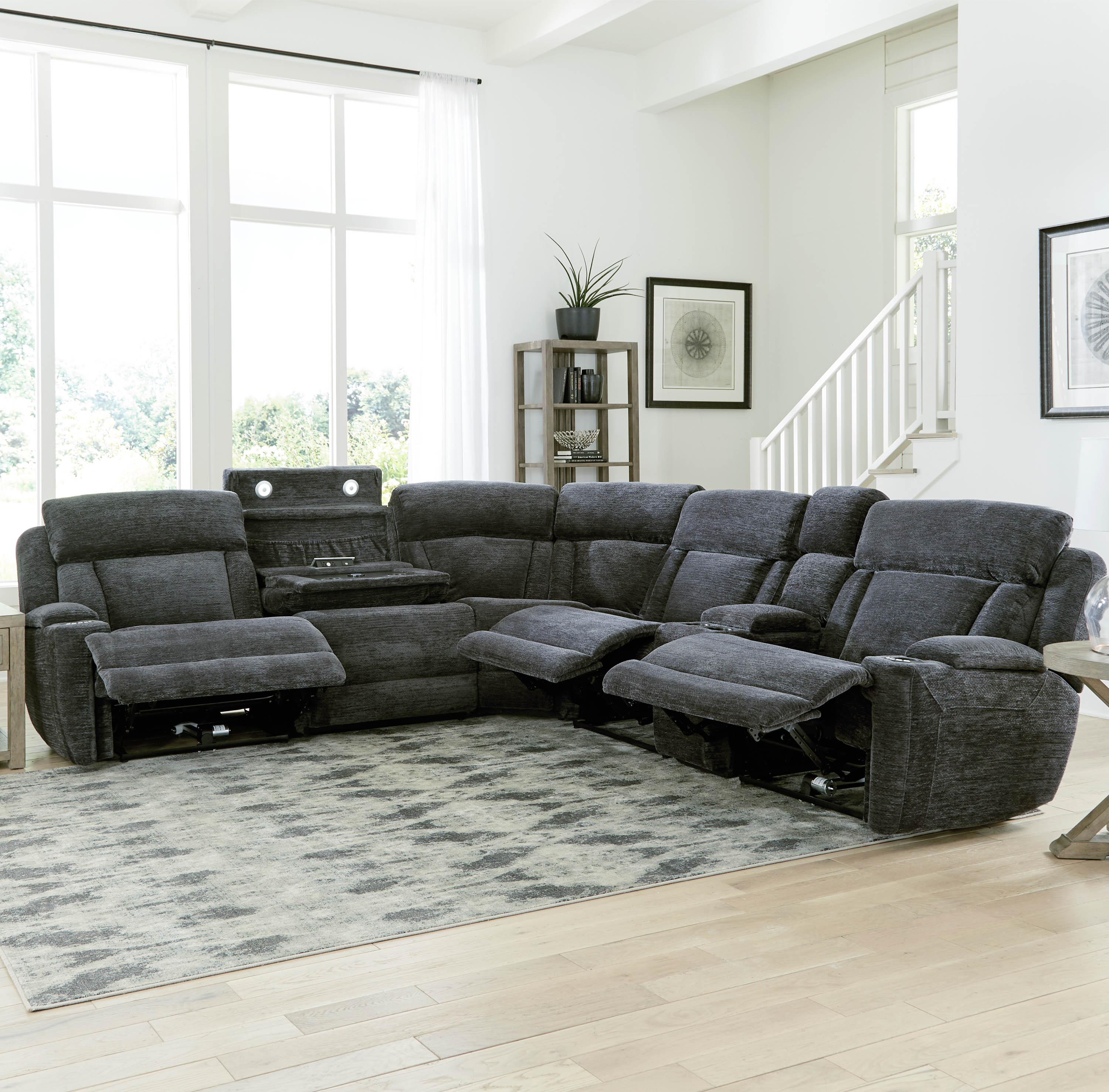 Parker Living Dalton - Lucky Charcoal 6 Piece Modular Power Reclining Sectional with Power Adjustable Headrests