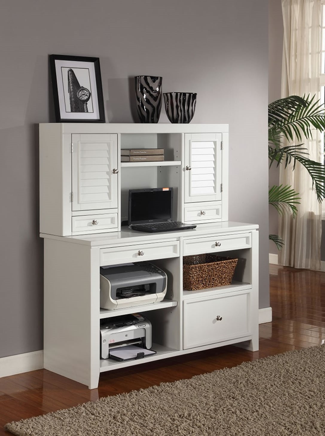 Parker House Boca L Shape Desk with File Credenza and Hutch