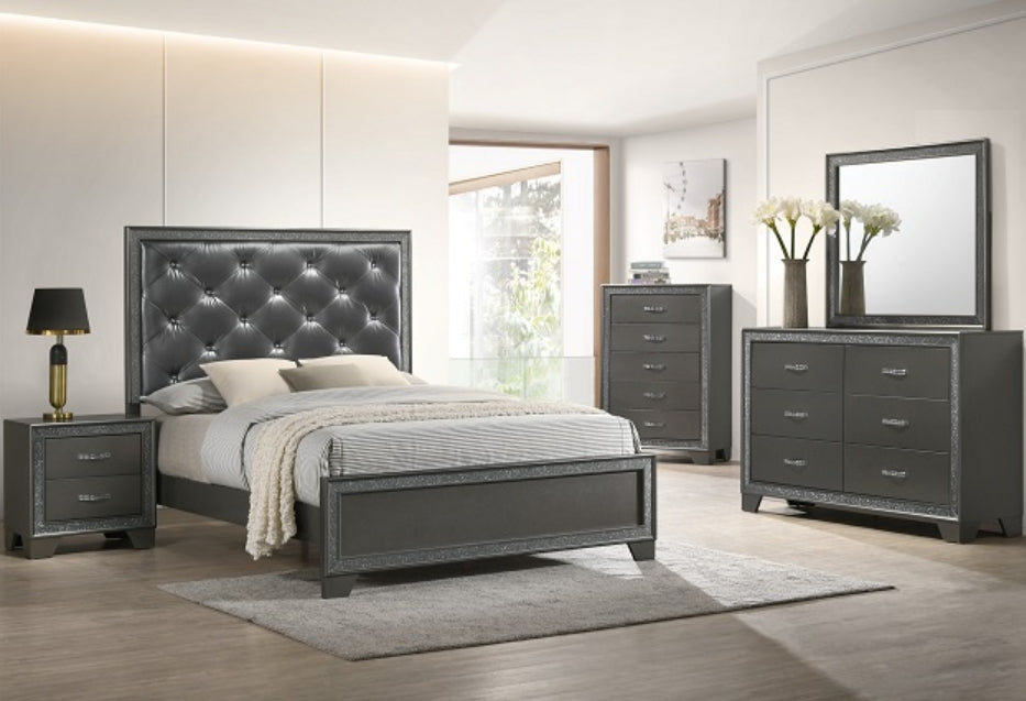 Crown Mark Furniture Kaia Queen Upholstered Bed in Dark Gray - Ideal Furniture (Fresno,CA)