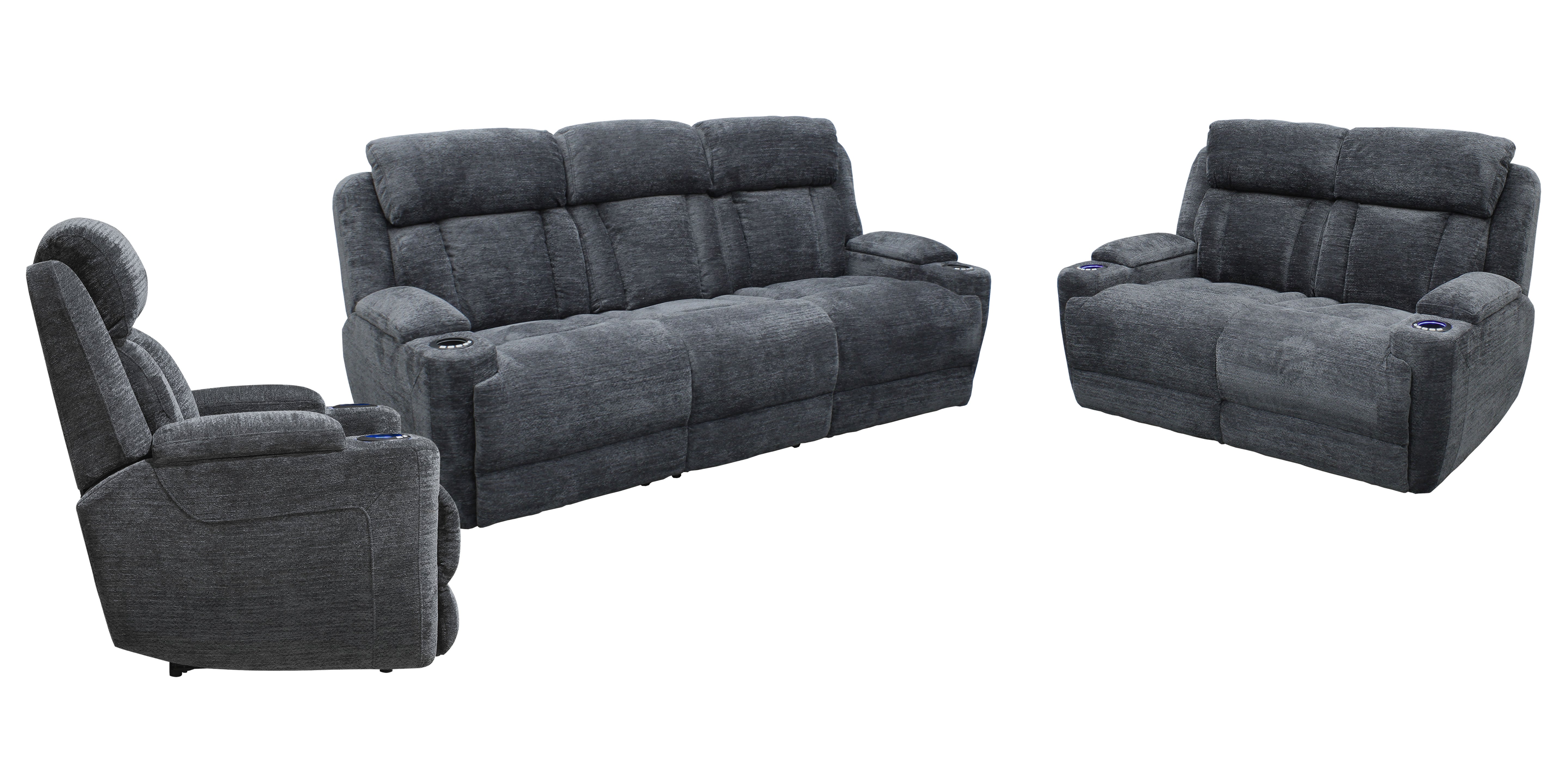 Parker Living Dalton - Lucky Charcoal Power Reclining Sofa Loveseat and Recliner