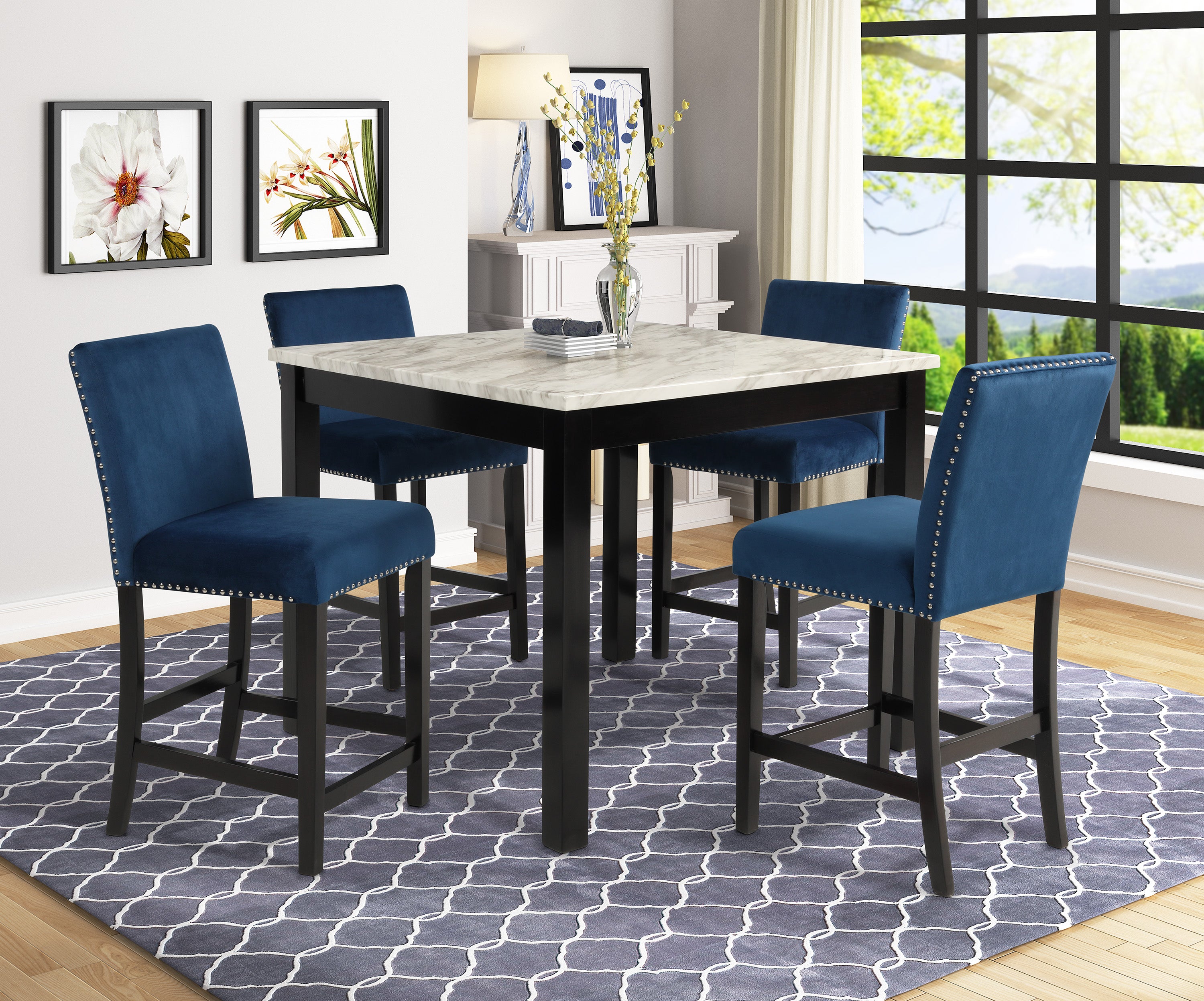 Lennon 5-piece Counter Height Set Royal Blue - Ideal Furniture (Fresno,CA)