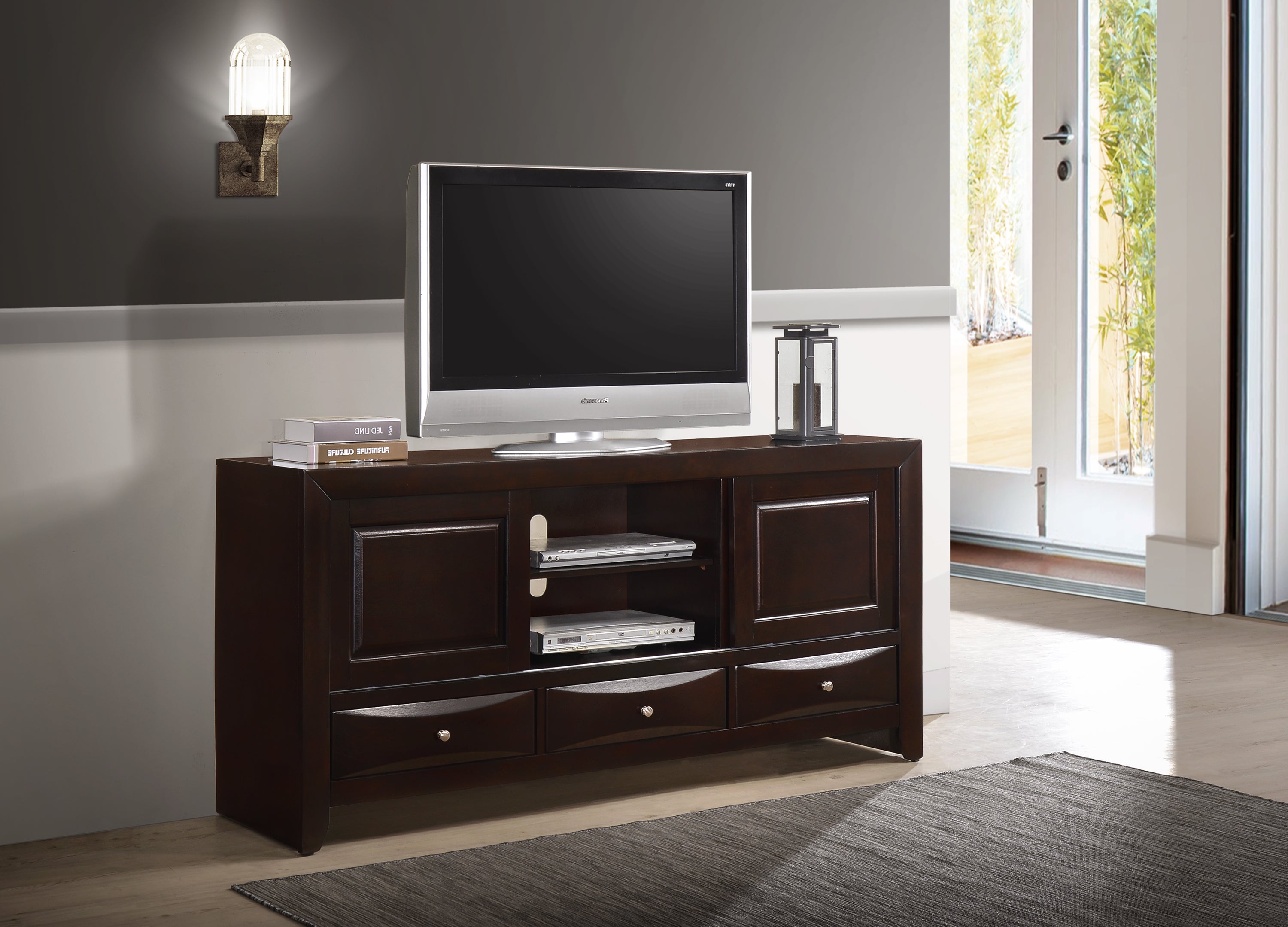 Emily TV Stand Dark Cherry - Ideal Furniture (Fresno,CA)