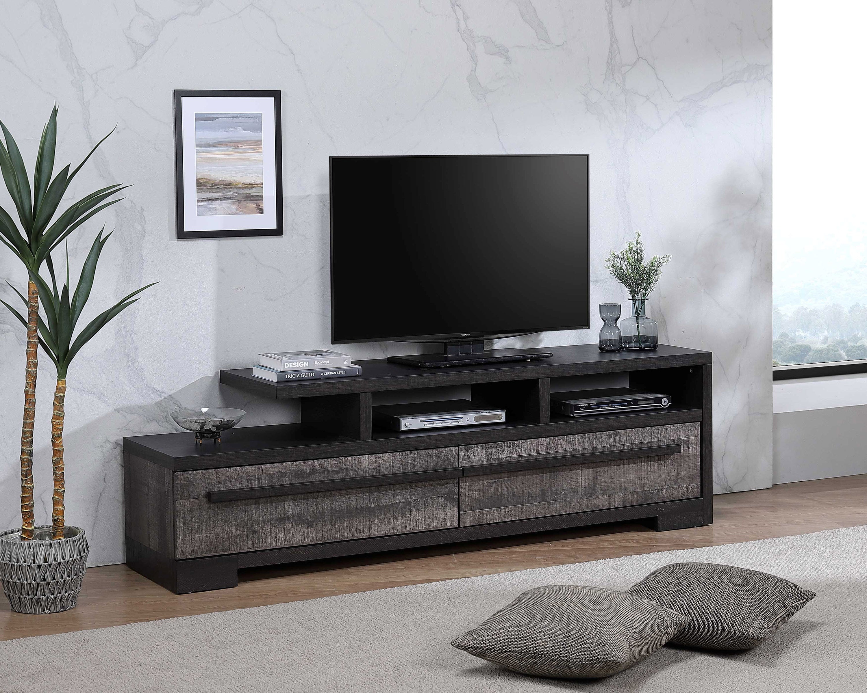 Remington TV Stand Gray/ebony - Ideal Furniture (Fresno,CA)