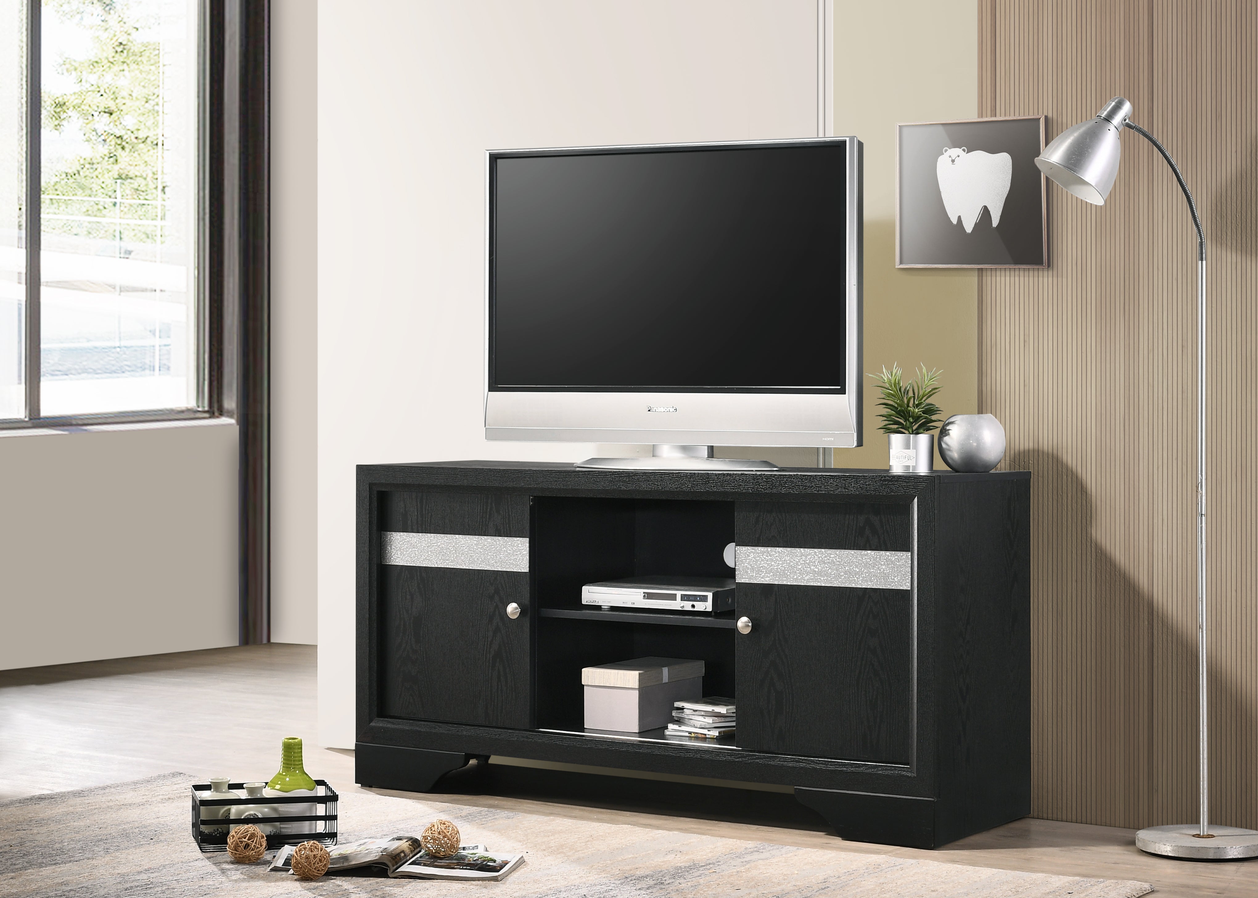 REGATA TV STAND BLACK/SILVER - Ideal Furniture (Fresno,CA)