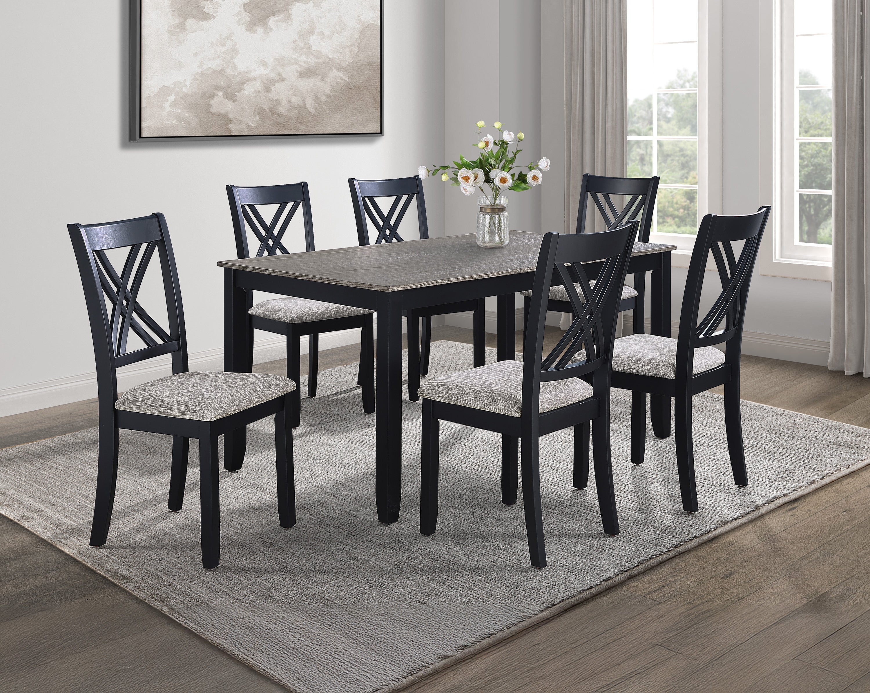 Eloise 7-pc Dinette Set Light Grey - Ideal Furniture (Fresno,CA)