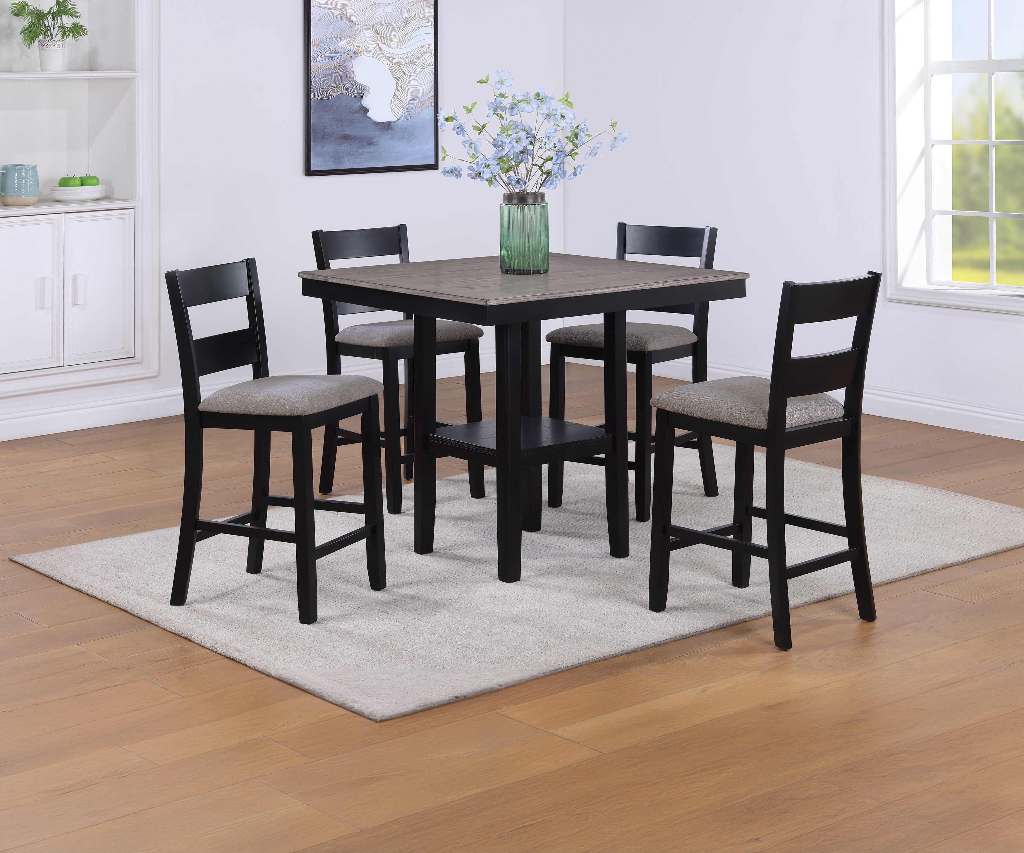 Lester 5-piece Counter Height Table Light Grey - Ideal Furniture (Fresno,CA)
