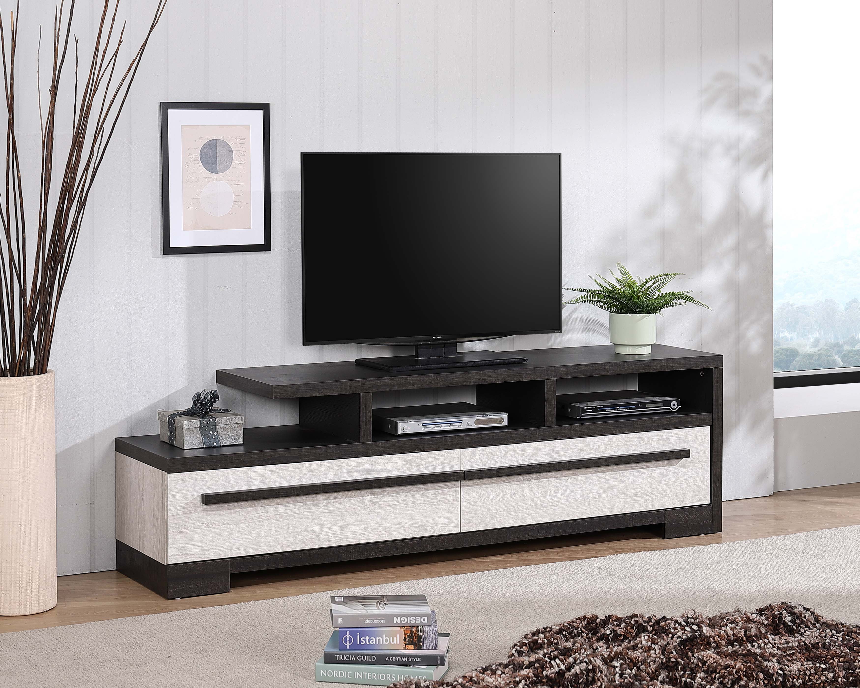 REMINGTON TV STAND CHALK/EBONY - Ideal Furniture (Fresno,CA)