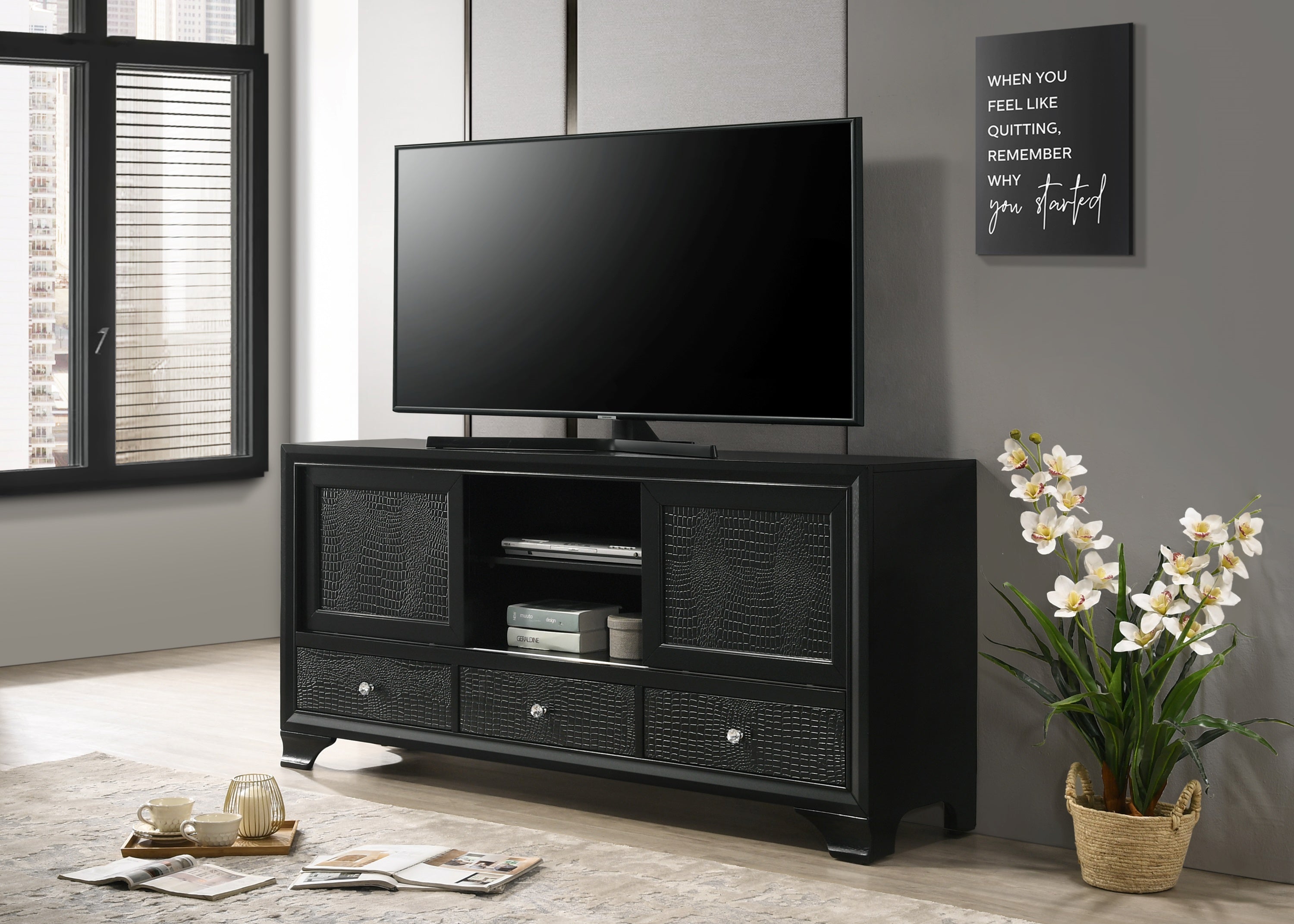 Lyssa TV Stand - Black - Ideal Furniture (Fresno,CA)