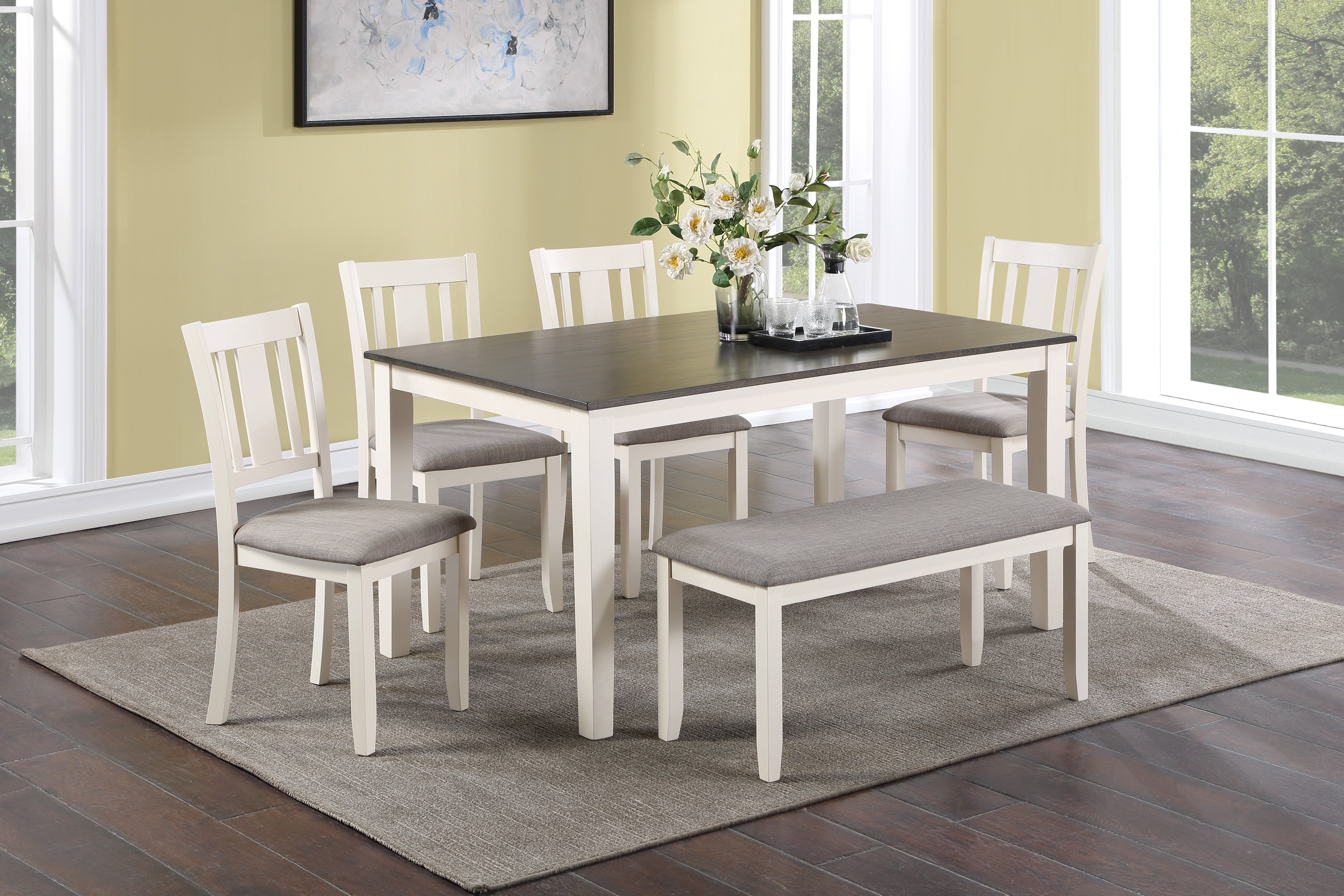 Rowan 6-pc Dinette Set with Bench - Ideal Furniture (Fresno,CA)