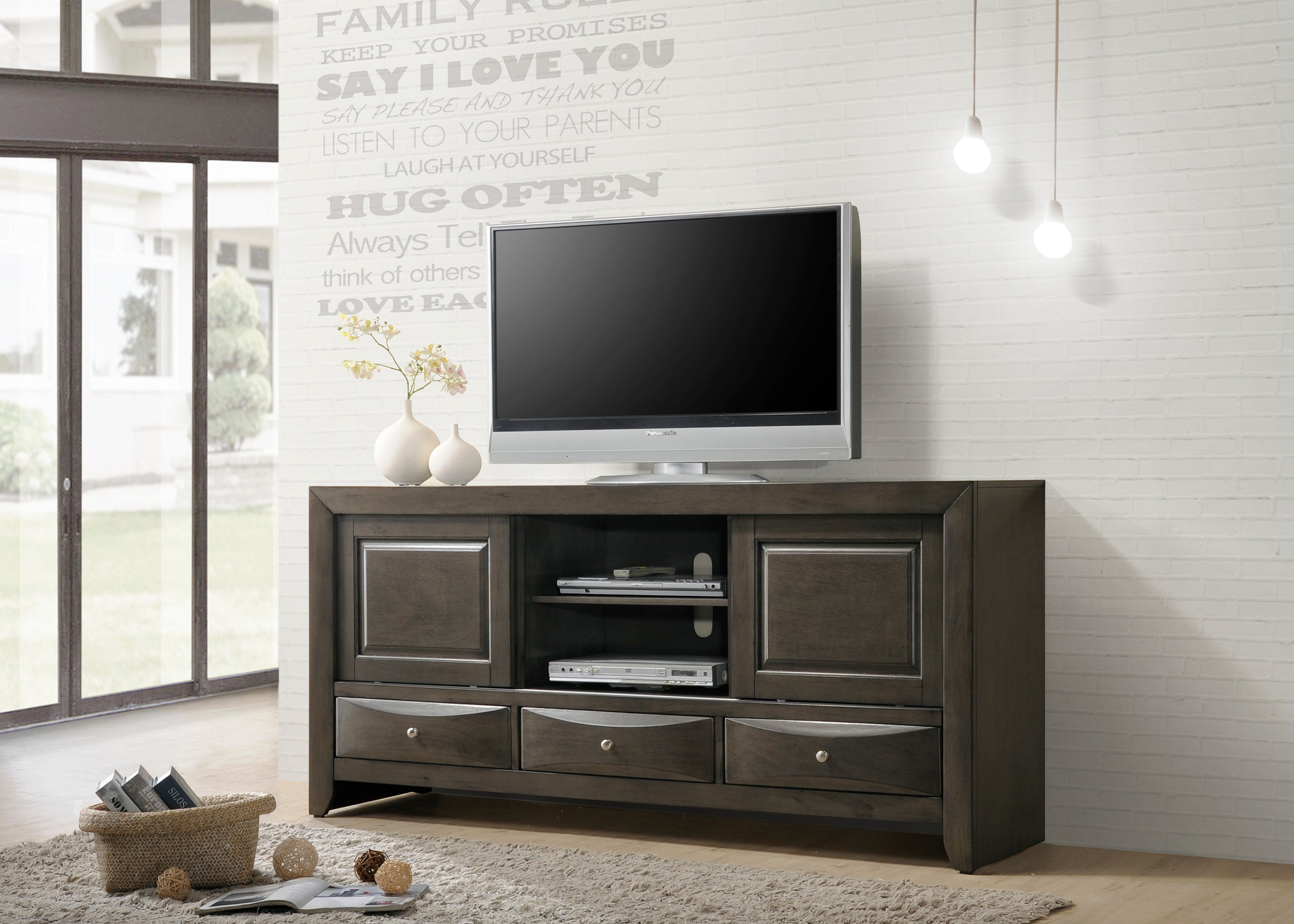Emily TV Stand Grey - Ideal Furniture (Fresno,CA)