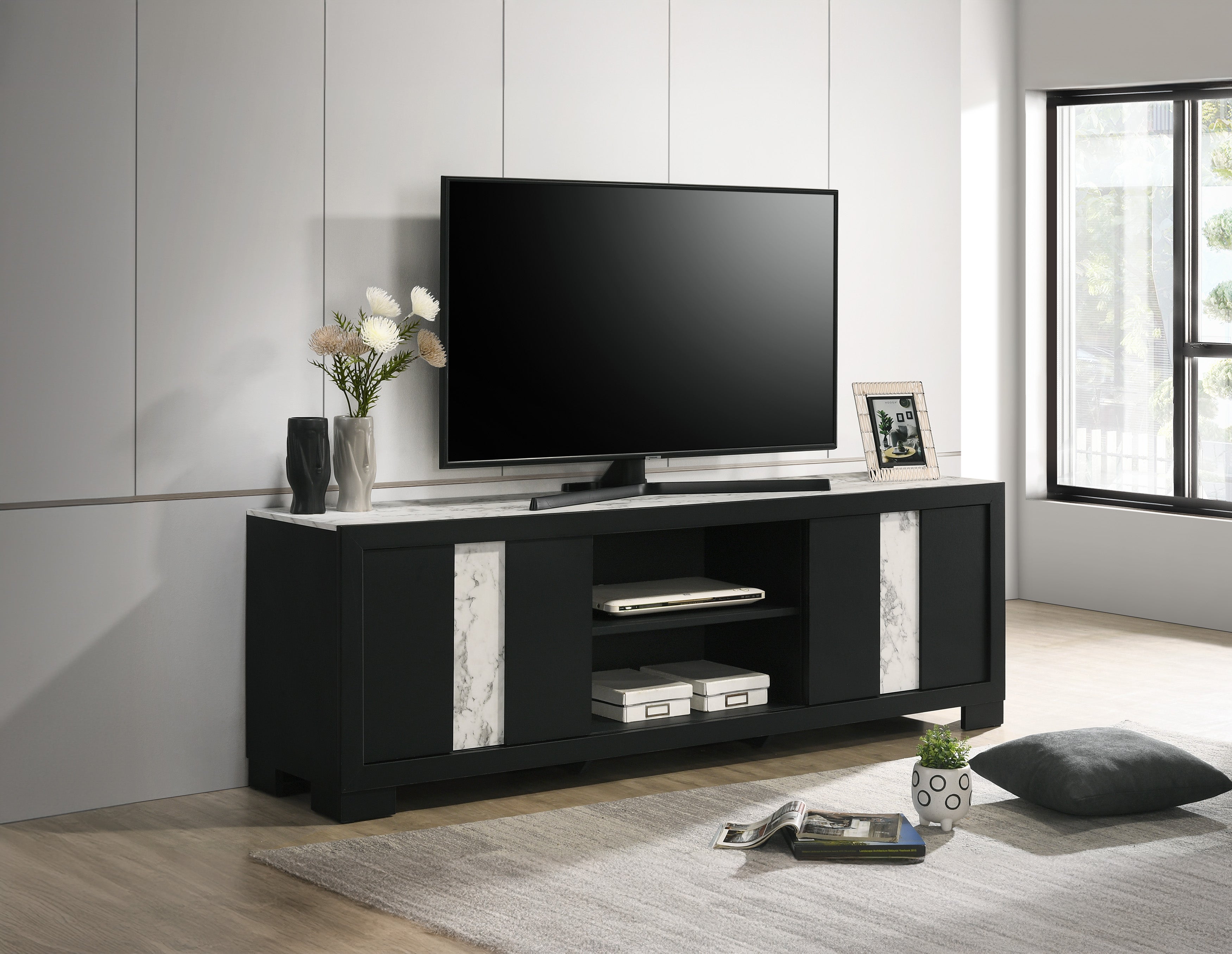 Rangley TV Stand - Black - Ideal Furniture (Fresno,CA)