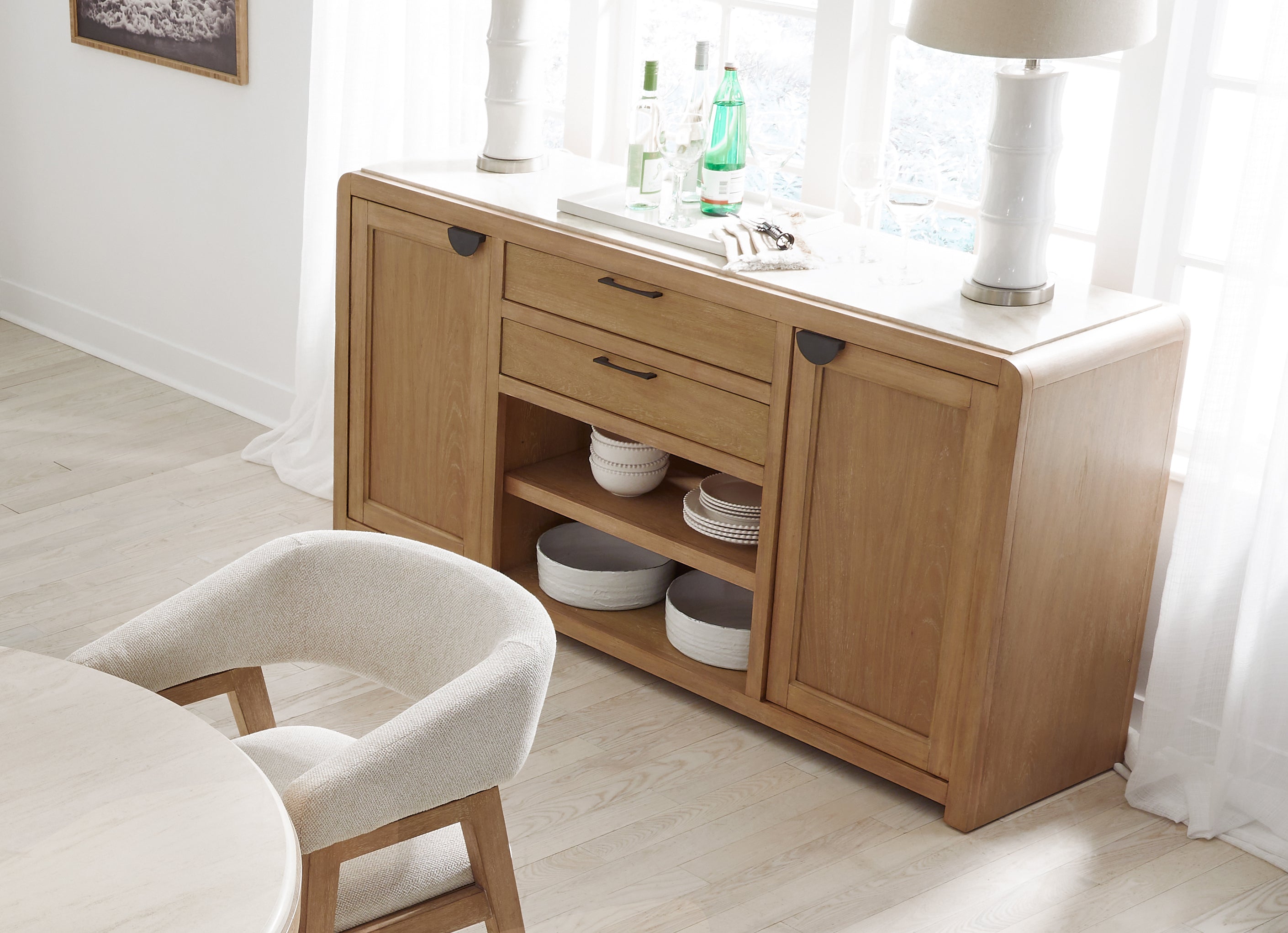 Parker House Escape - Dining 54" Round Table with buffet server & 4 barrel chairs