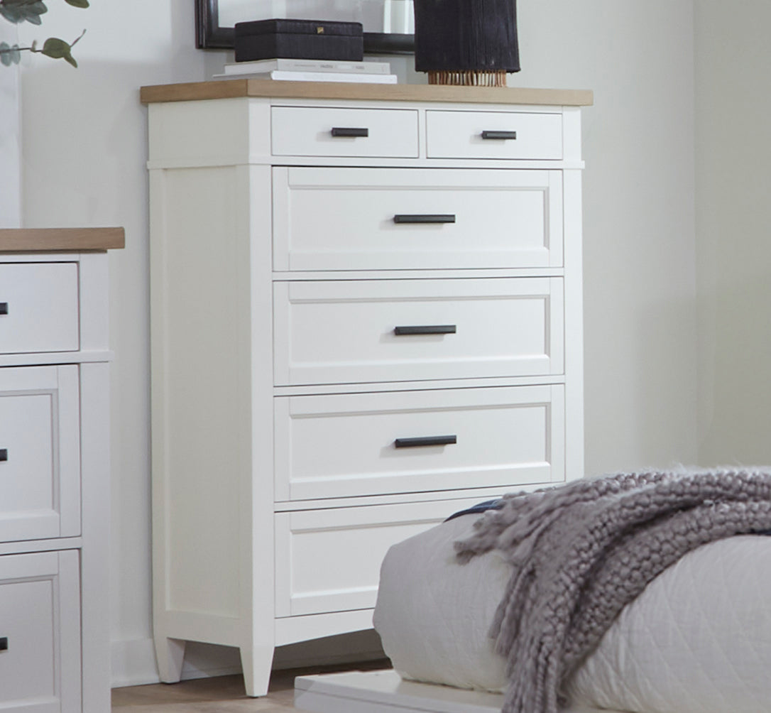 Parker House Americana Modern Bedroom King Shelter Bed 2 Nightstands Dresser with Mirror and Chest