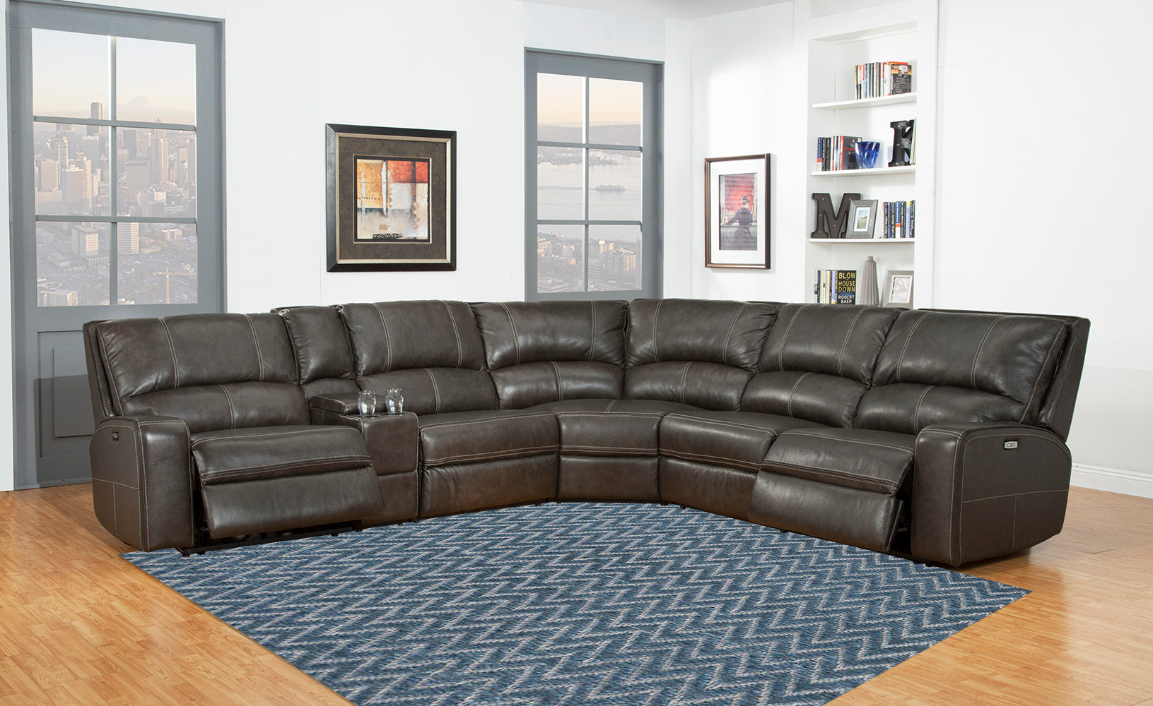 Parker Living Swift - Twilight 6 Piece Modular Power Reclining Sectional with Power Adjustable Headrests