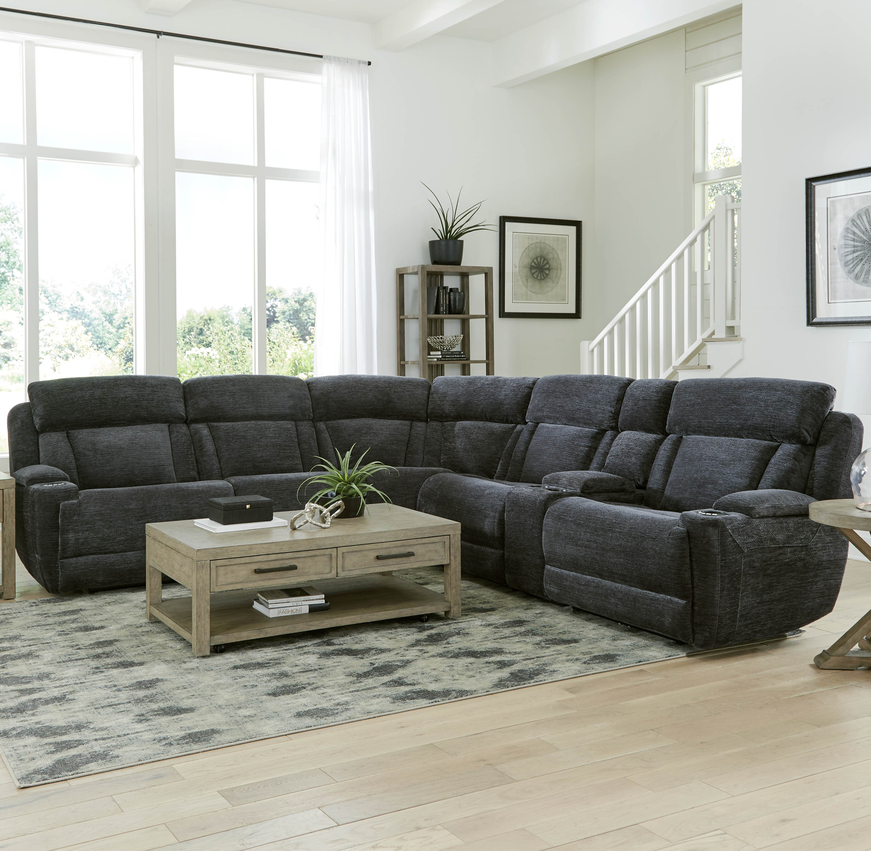 Parker Living Dalton - Lucky Charcoal 6 Piece Modular Power Reclining Sectional with Power Adjustable Headrests