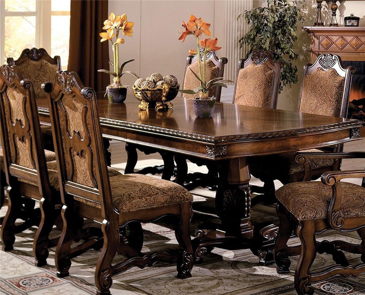 Crown Mark Neo Renaissance Double Pedestal Dining Table in Warm Brown 2400TL - Ideal Furniture (Fresno,CA)
