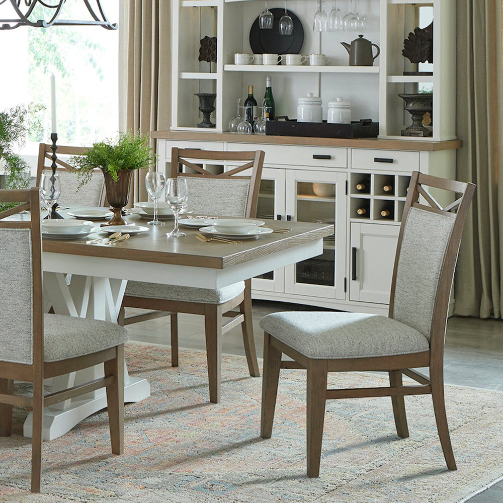 Parker House Americana Modern Dining Extendable Trestle Table with 8 Upholstered Chairs