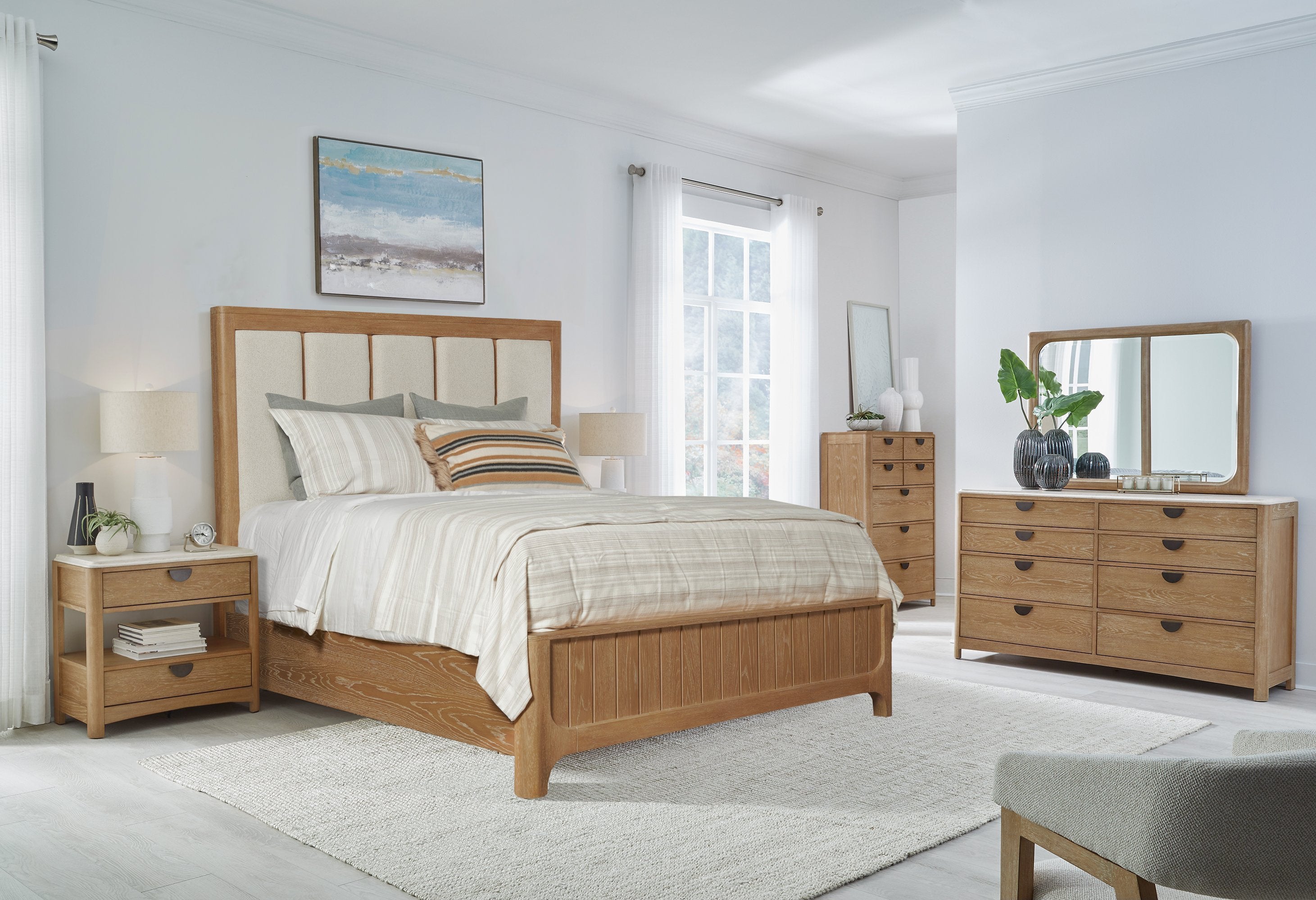 Parker House Escape - Bedroom Queen Panel Bed 2 Nightstands Dresser with Mirror and Chest