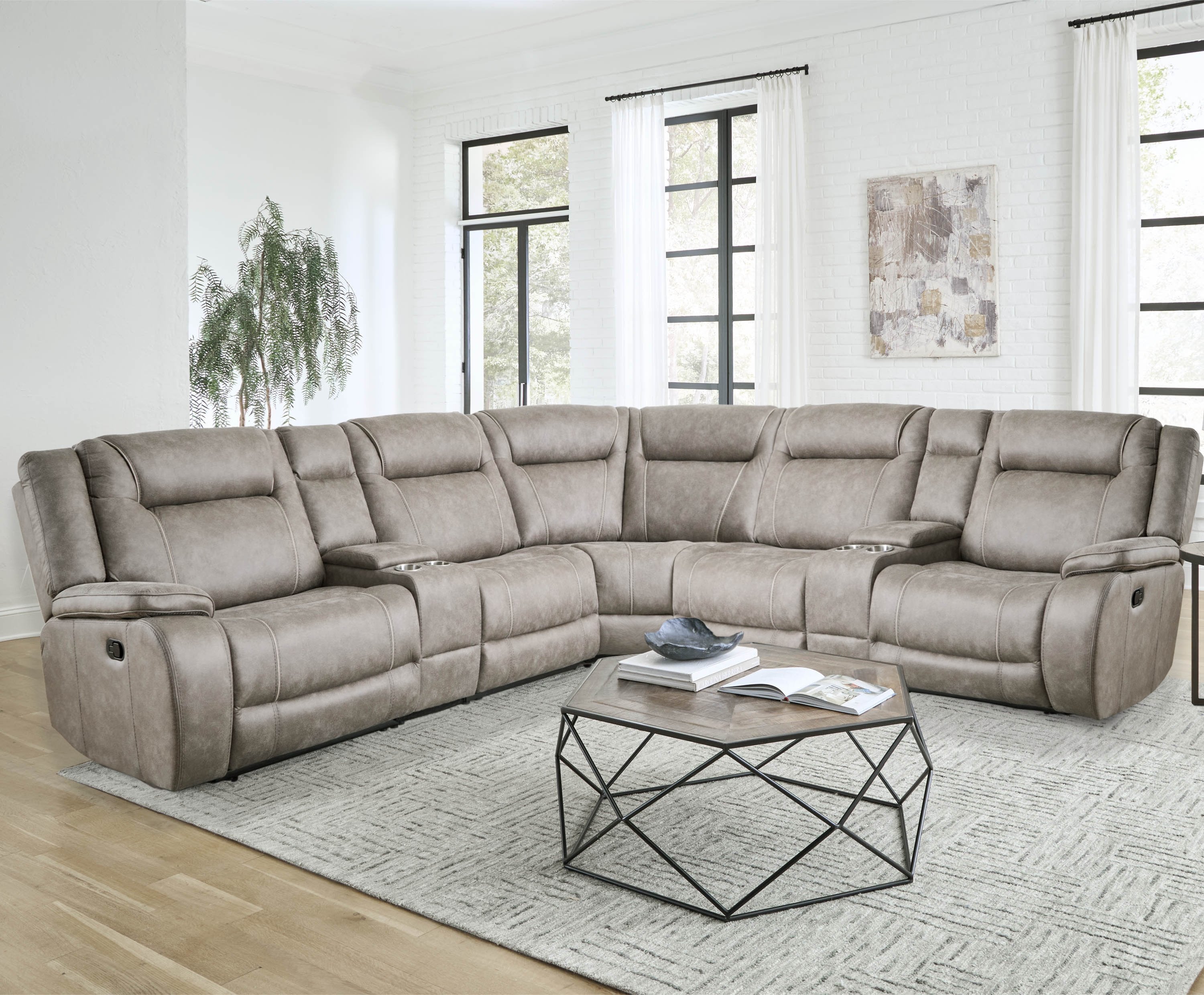 Parker Living Blake - Desert Taupe 7 Piece Modular Reclining Sectional and Entertainment Console