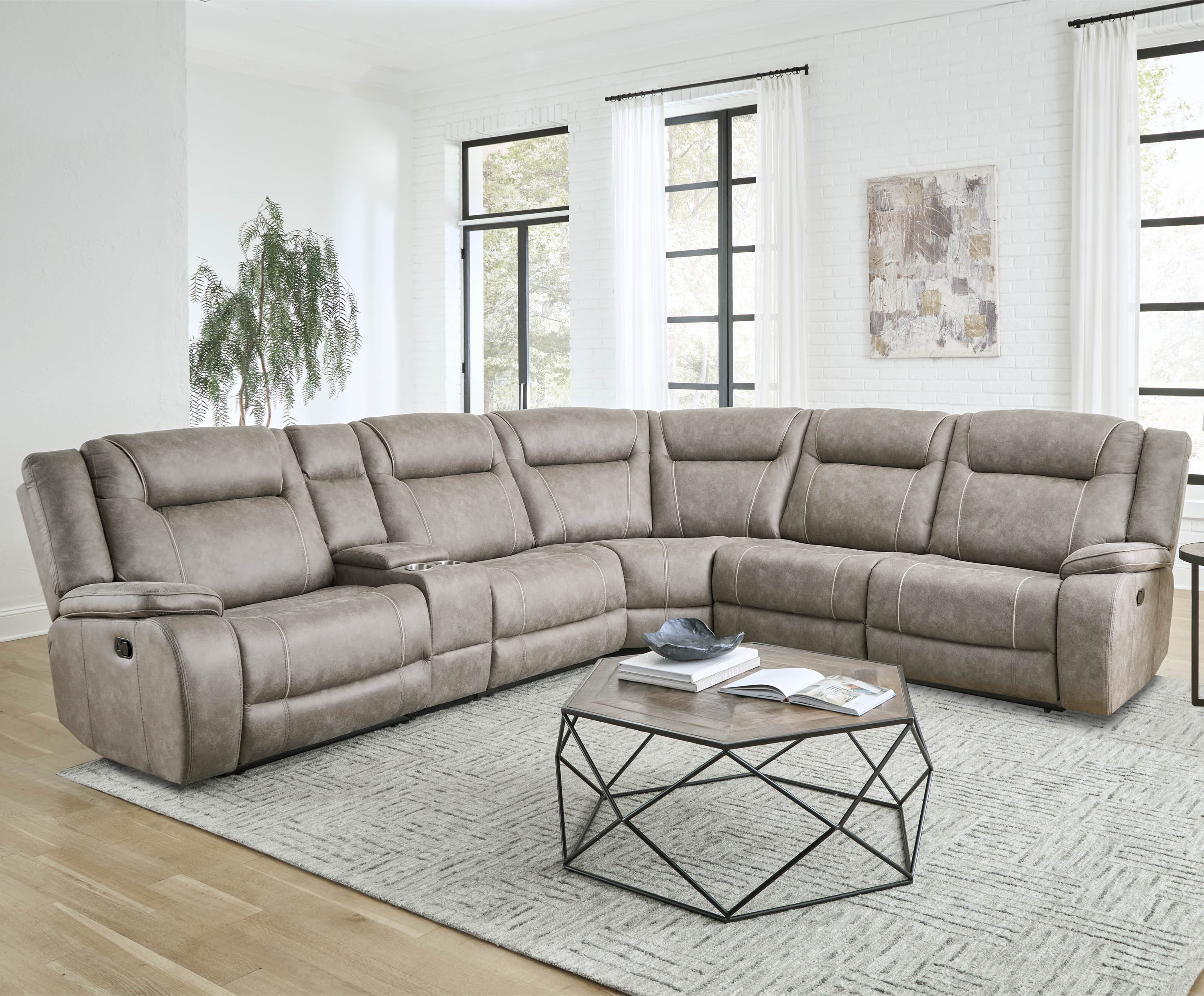 Parker Living Blake - Desert Taupe 6 Piece Modular Reclining Sectional and Entertainment Console