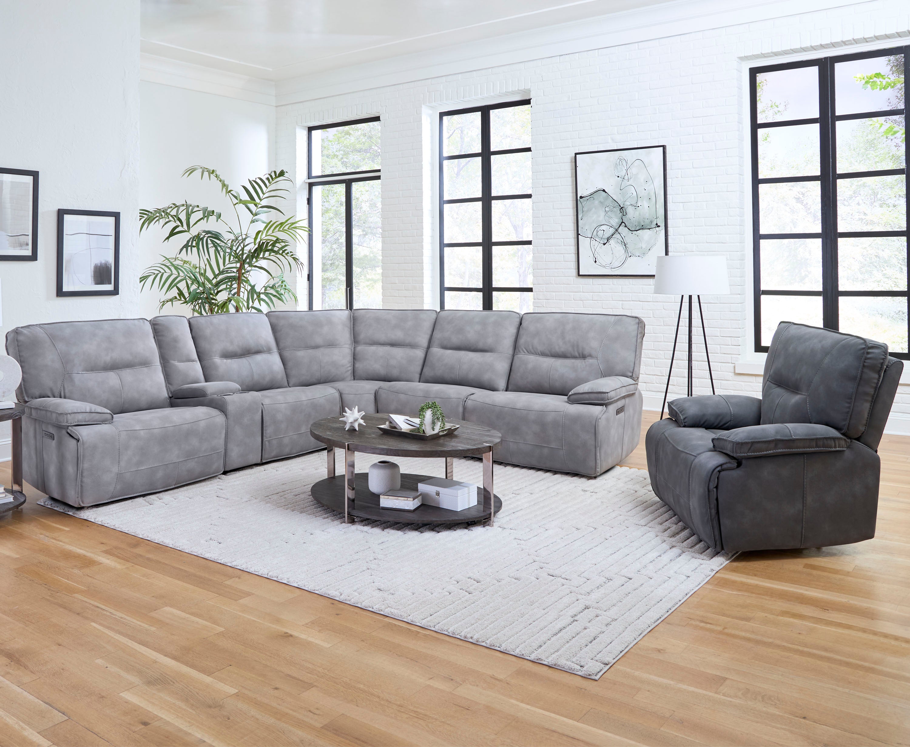 Parker Living Gladiator - Sky 6 Piece Modular Power Reclining Sectional with Power Adjustable Headrests