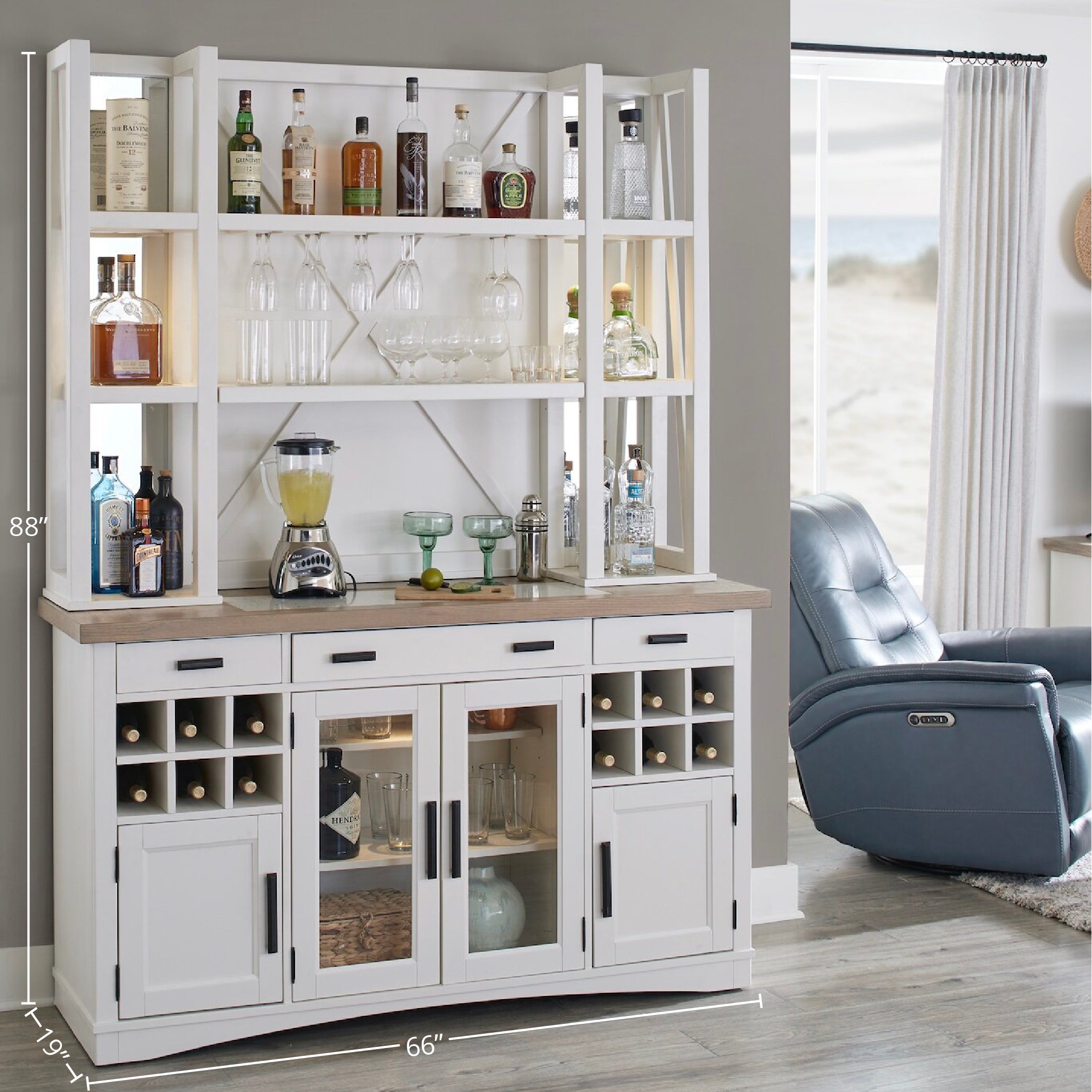 Parker House Americana Modern Dining 66 In. Buffet and Hutch with Quartz Insert