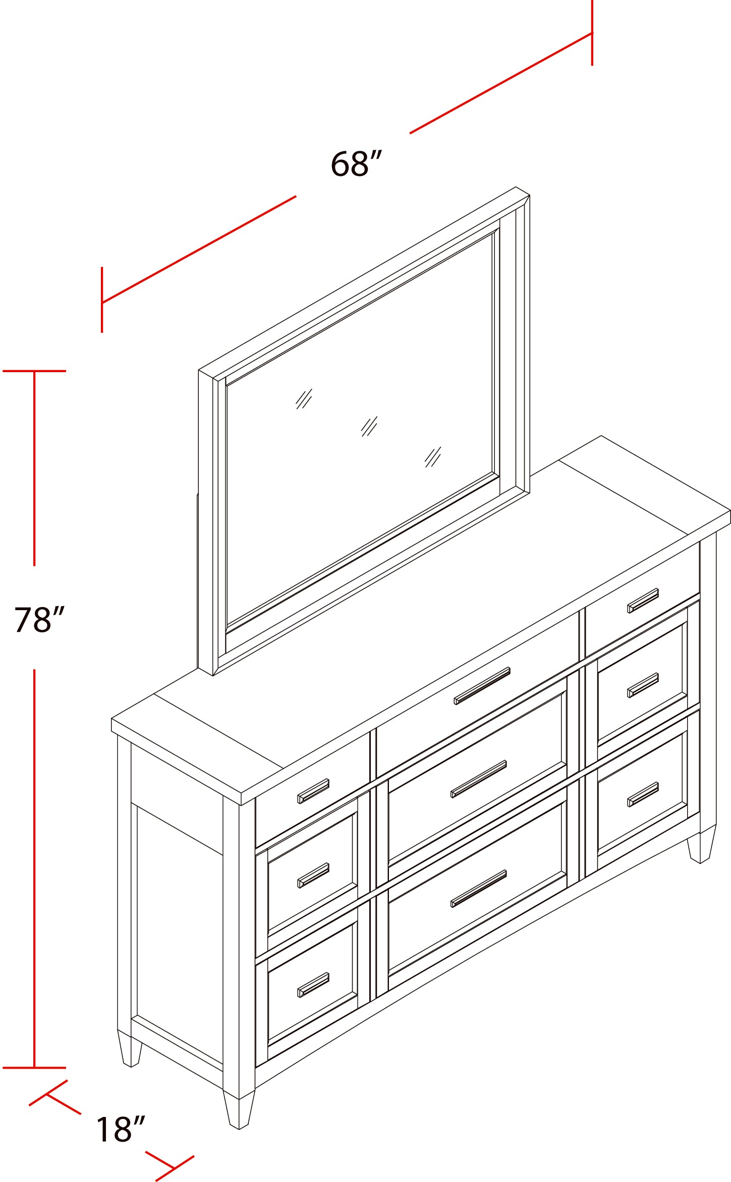Parker House Americana Modern Bedroom 9 Drawer Dresser and Mirror