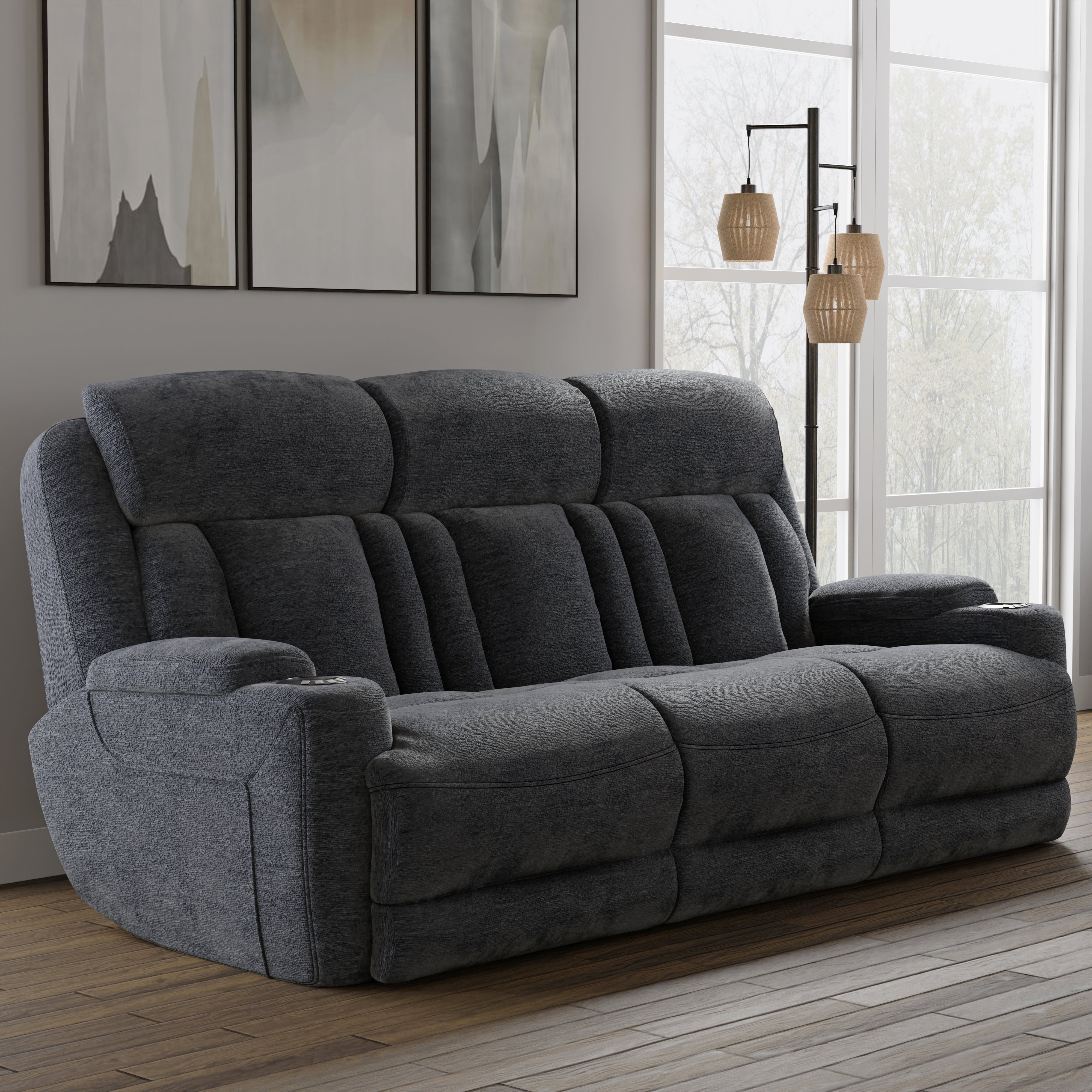 Parker Living Dalton - Lucky Charcoal Power Reclining Sofa with Drop Down Table