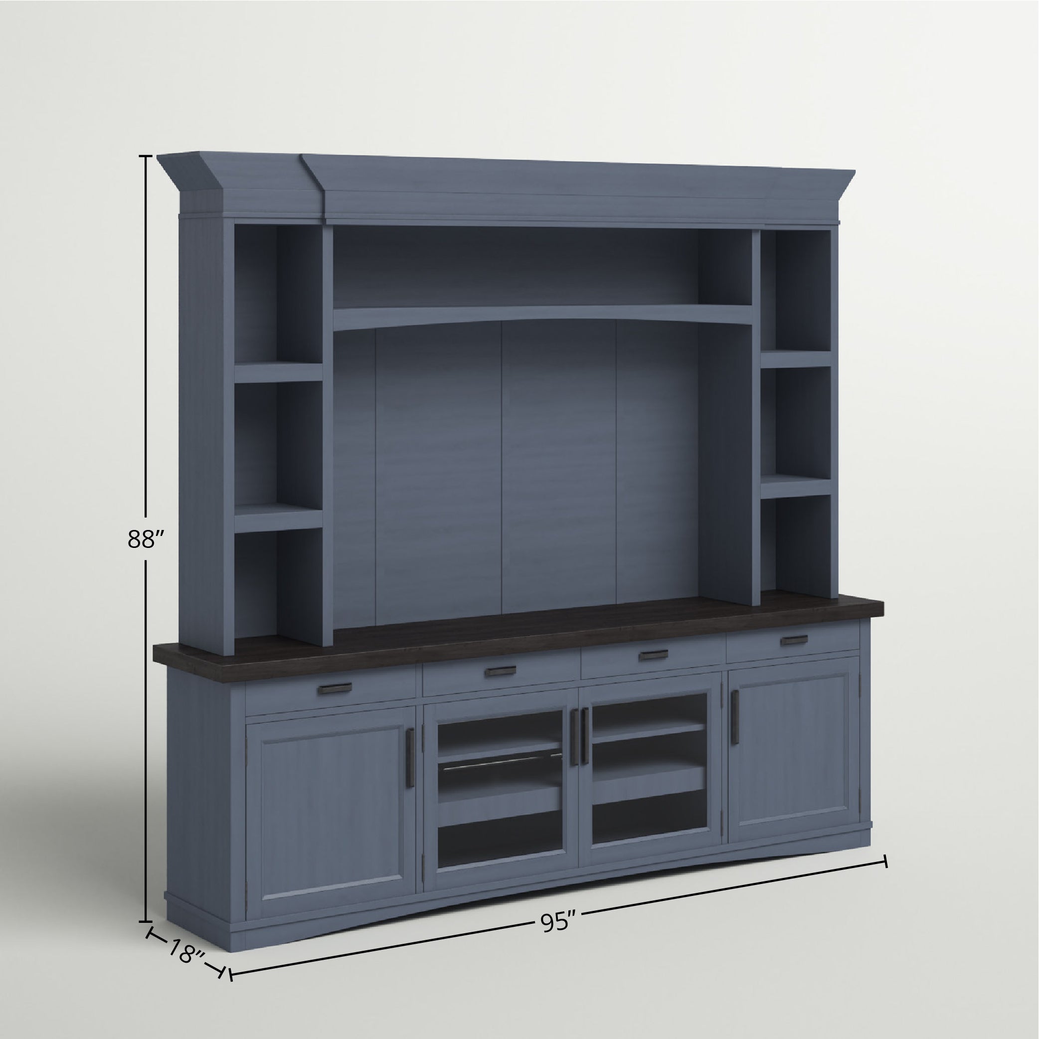 Parker House Americana Modern - Denim 92 In. TV Console with Hutch and LED Lights