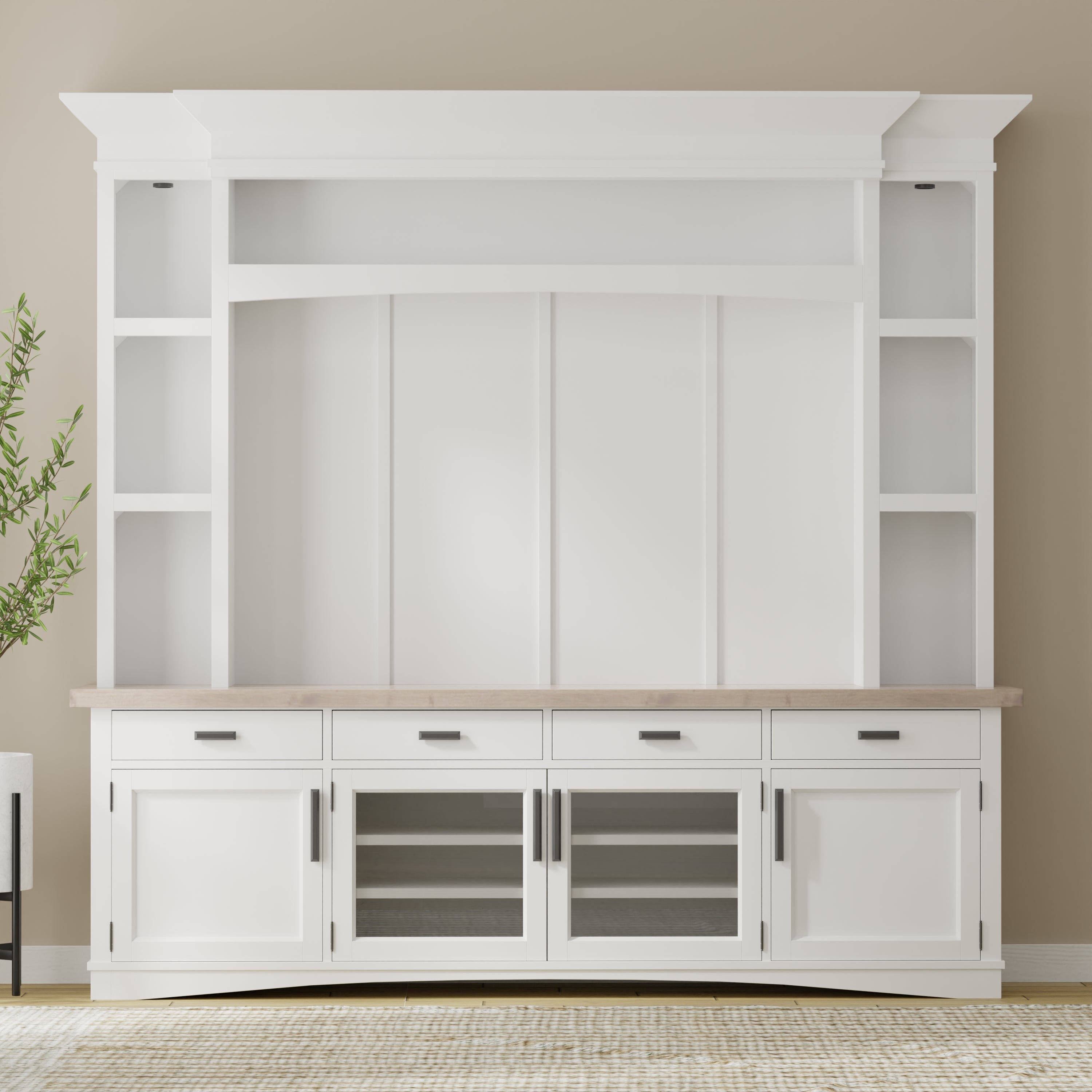 Parker House Americana Modern - Cotton 92 In. TV Console with Hutch Back Panel and LED Lights