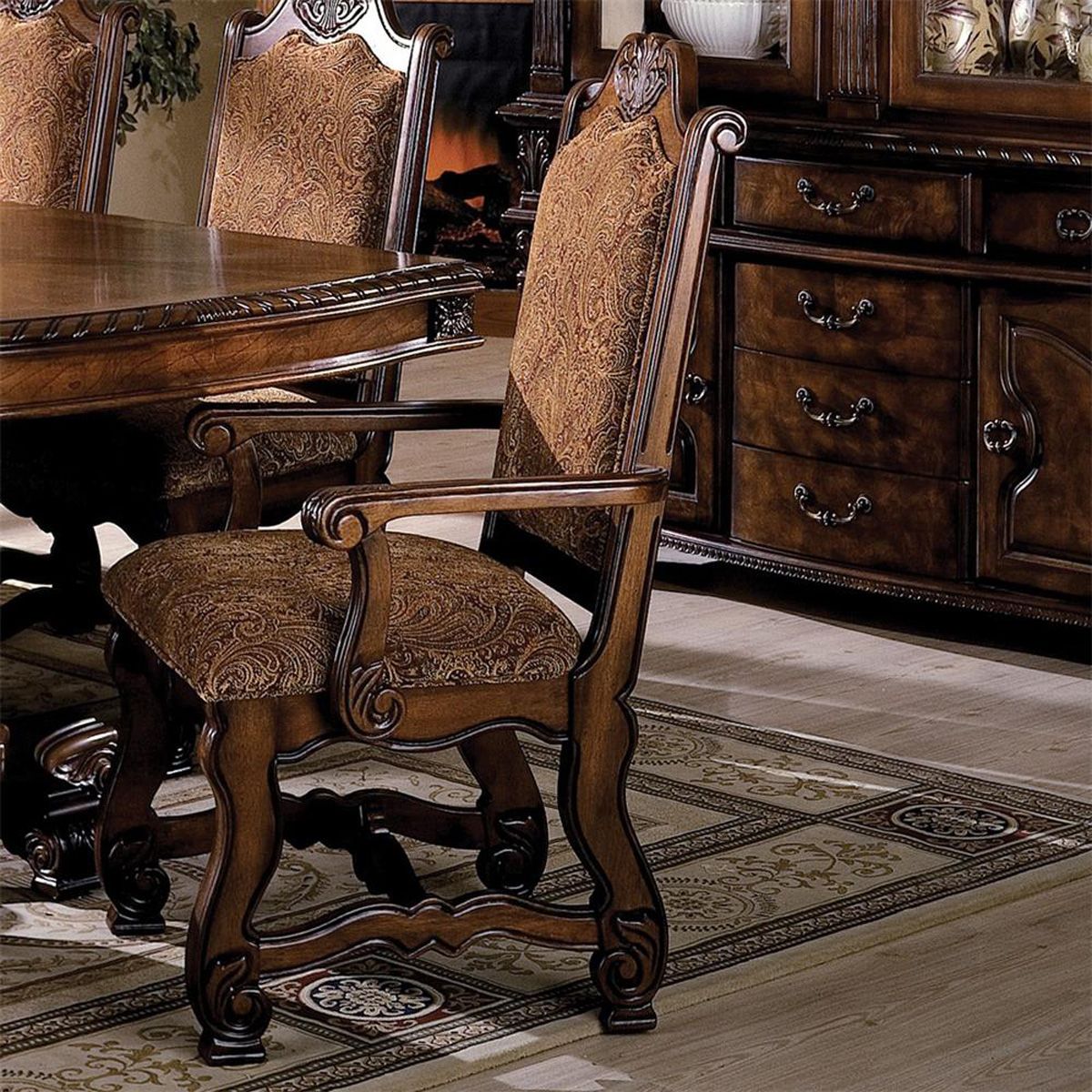 Crown Mark Neo Renaissance Dining Arm Chair in Warm Brown (Set of 2) 2401A - Ideal Furniture (Fresno,CA)