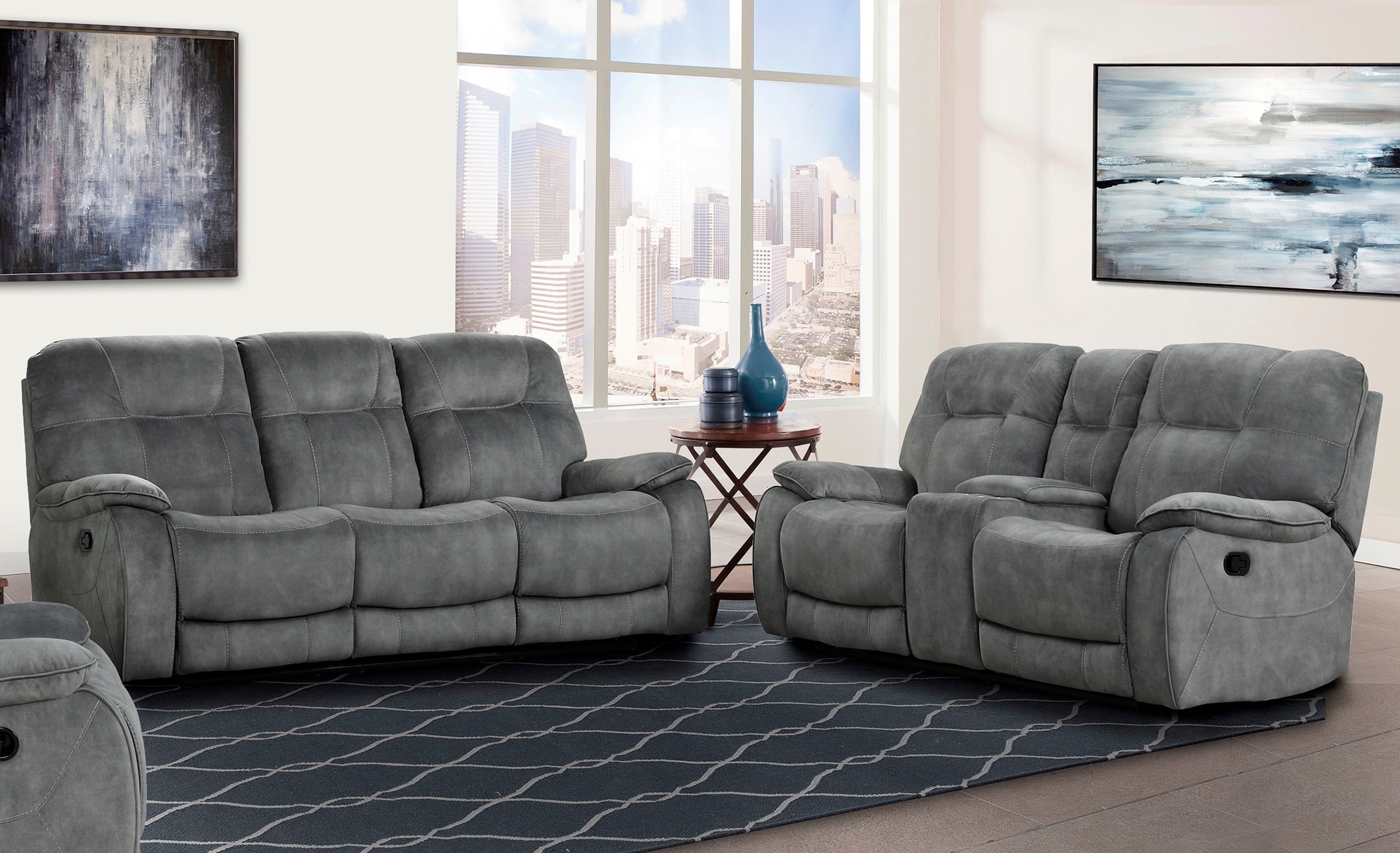 Parker Living Cooper - Shadow Grey Manual Reclining Sofa and Loveseat