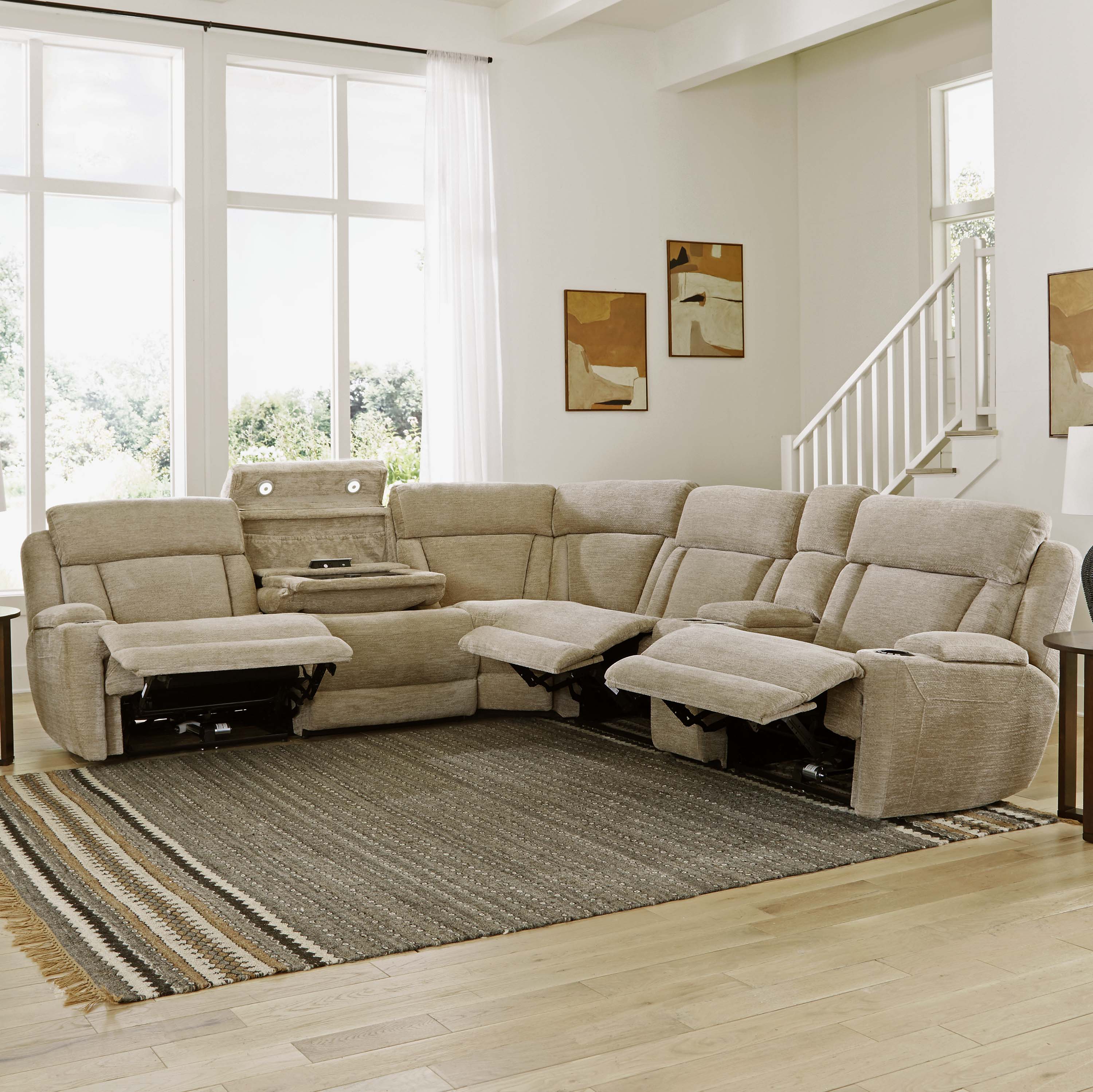 Parker Living Dalton - Lucky Fawn 6 Piece Modular Power Reclining Sectional with Power Adjustable Headrests