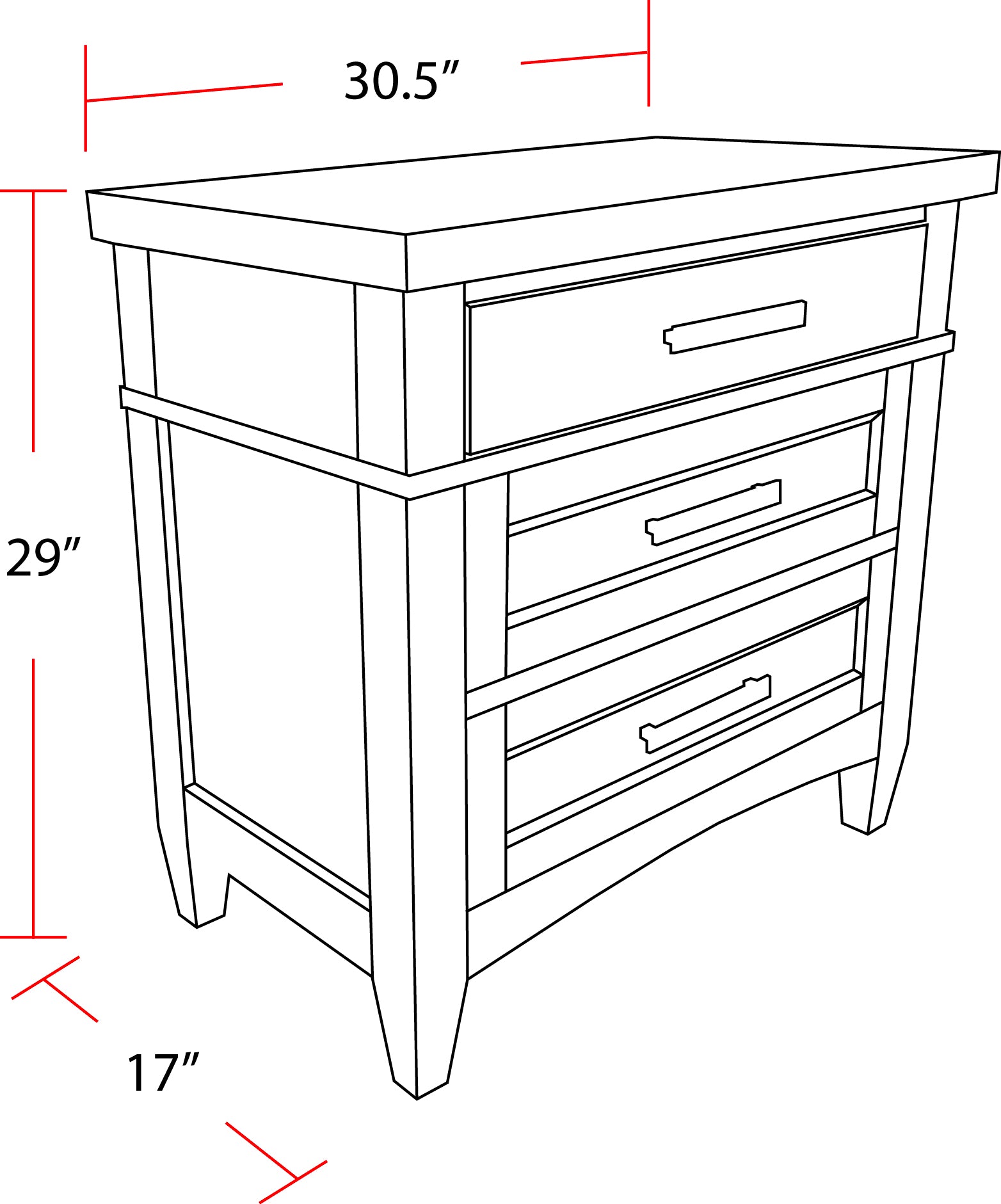 Parker House Americana Modern Bedroom 3 Drawer Nightstand with Charging Station