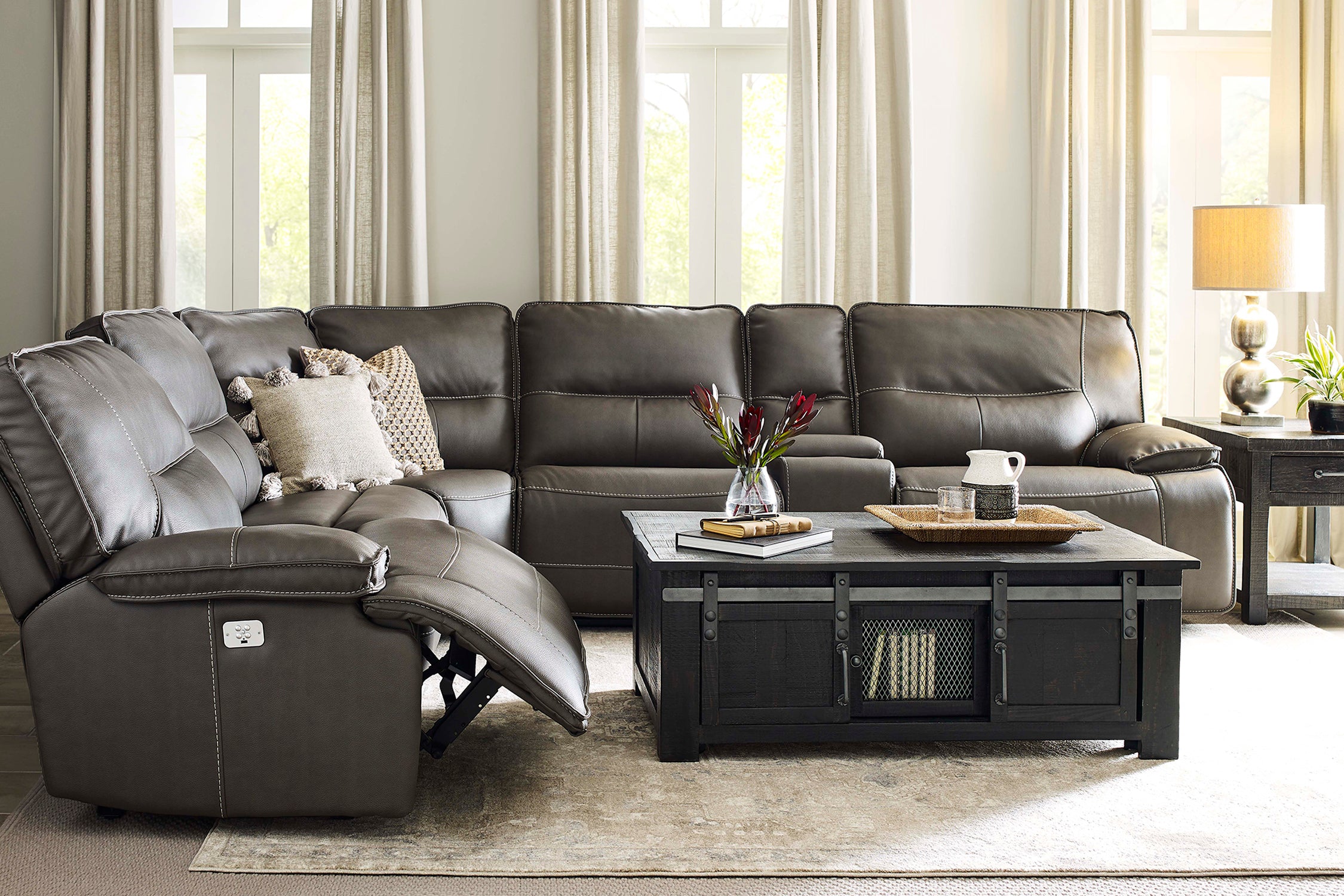 Parker Living Spartacus - Haze 6 Piece Modular Power Reclining Sectional with Power Adjustable Headrests