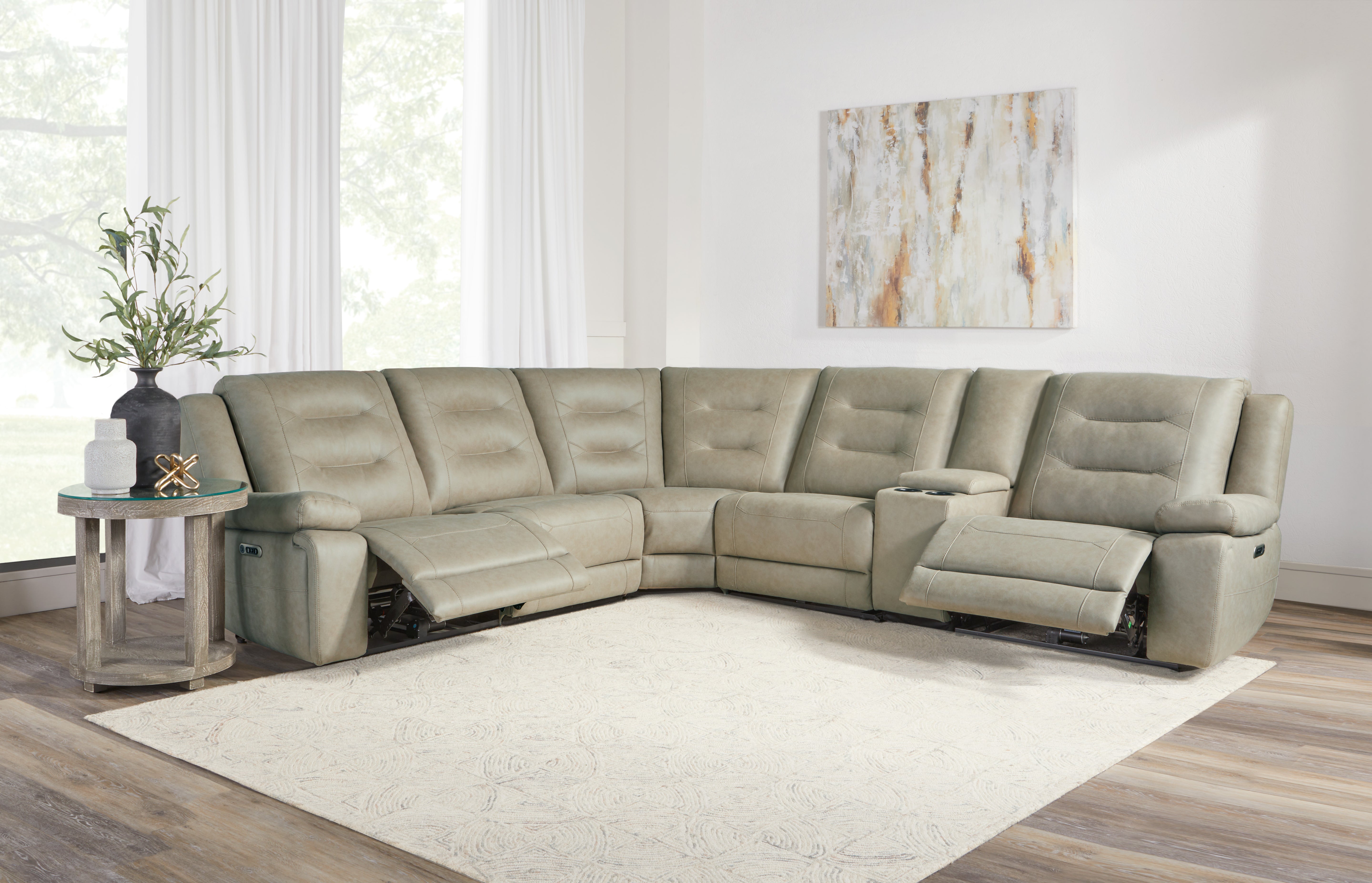 Parker Living Caldwell - Tahoe Fog 6 Piece Modular Power Reclining Sectional with Power Adjustable Headrests