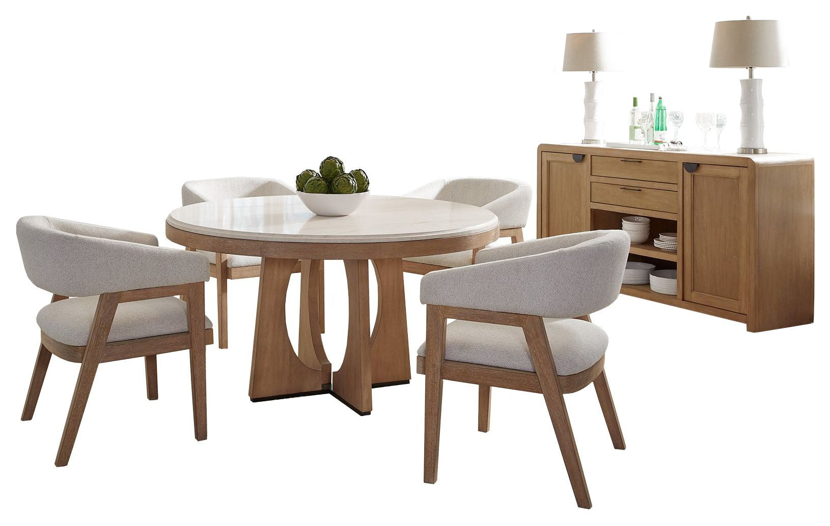 Parker House Escape - Dining 54" Round Table with buffet server & 4 barrel chairs