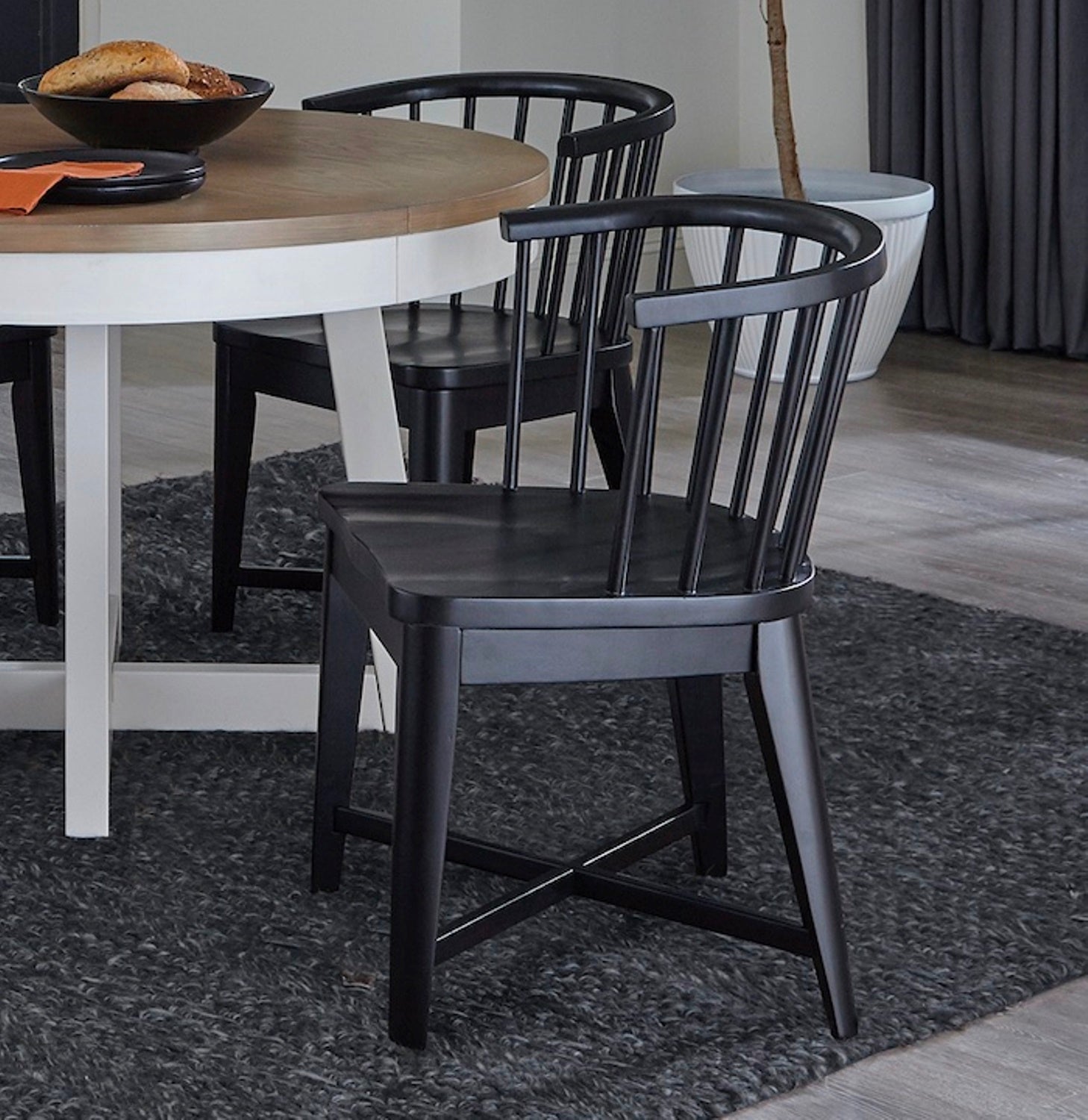 Parker House Americana Modern Dining 48-66" Round Dining Table and 4 Black Barrel Chairs